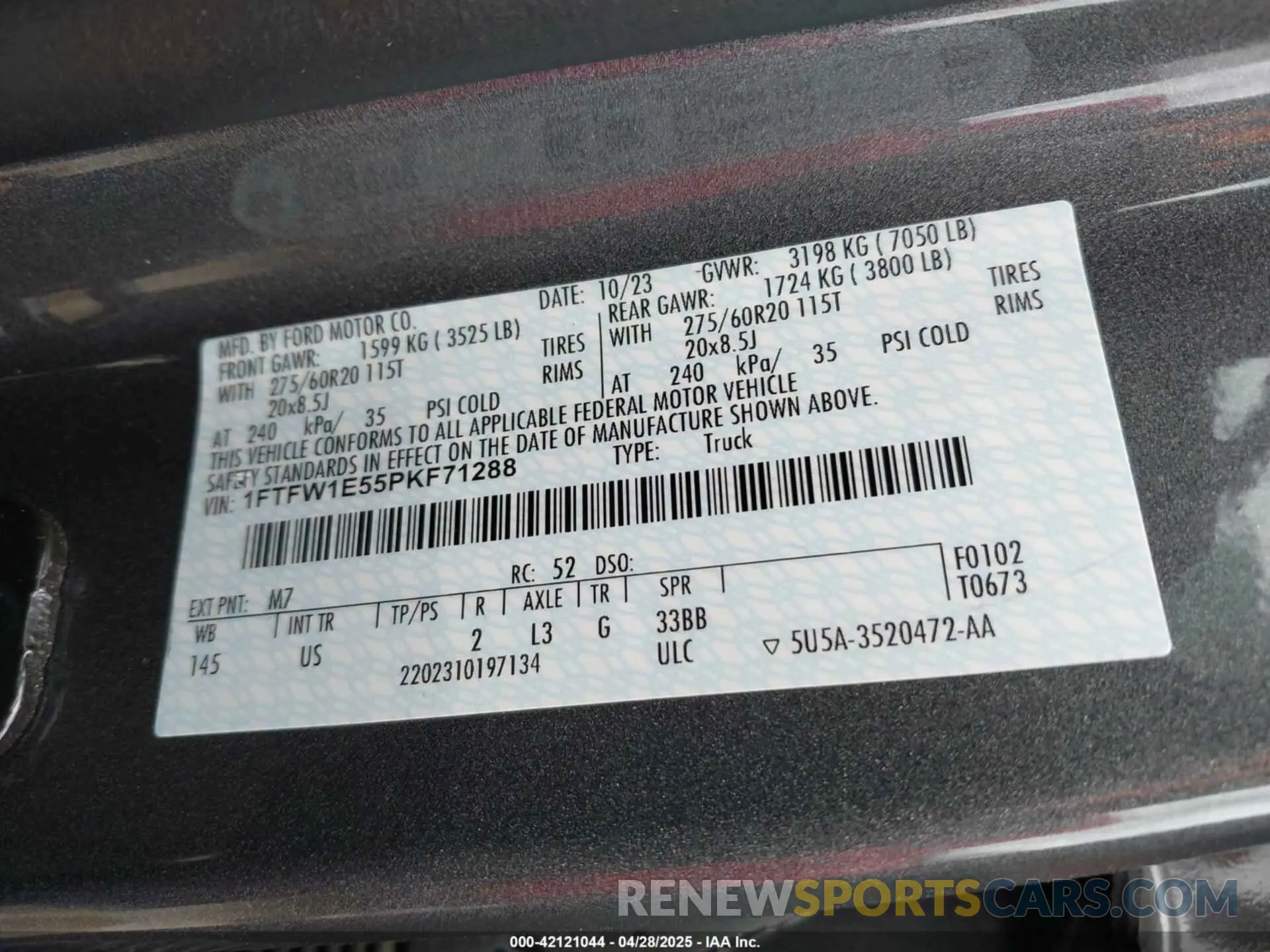 9 fotografías del automóvil dañado 1FTFW1E55PKF71288 FORD F-150 2023