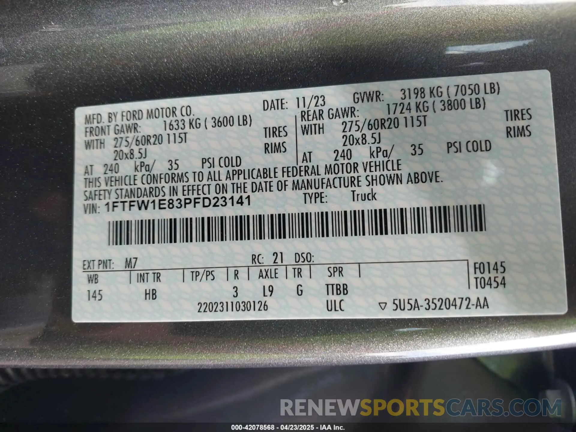 9 fotografías del automóvil dañado 1FTFW1E83PFD23141 FORD F-150 2023