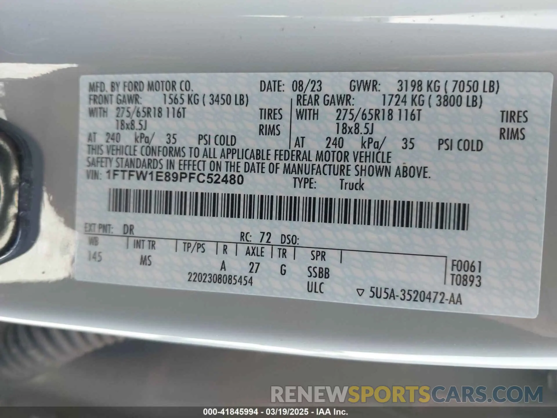 9 fotografías del automóvil dañado 1FTFW1E89PFC52480 FORD F-150 2023