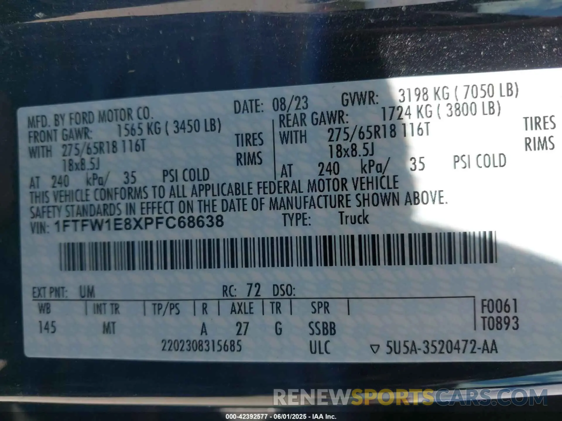9 fotografías del automóvil dañado 1FTFW1E8XPFC68638 FORD F-150 2023