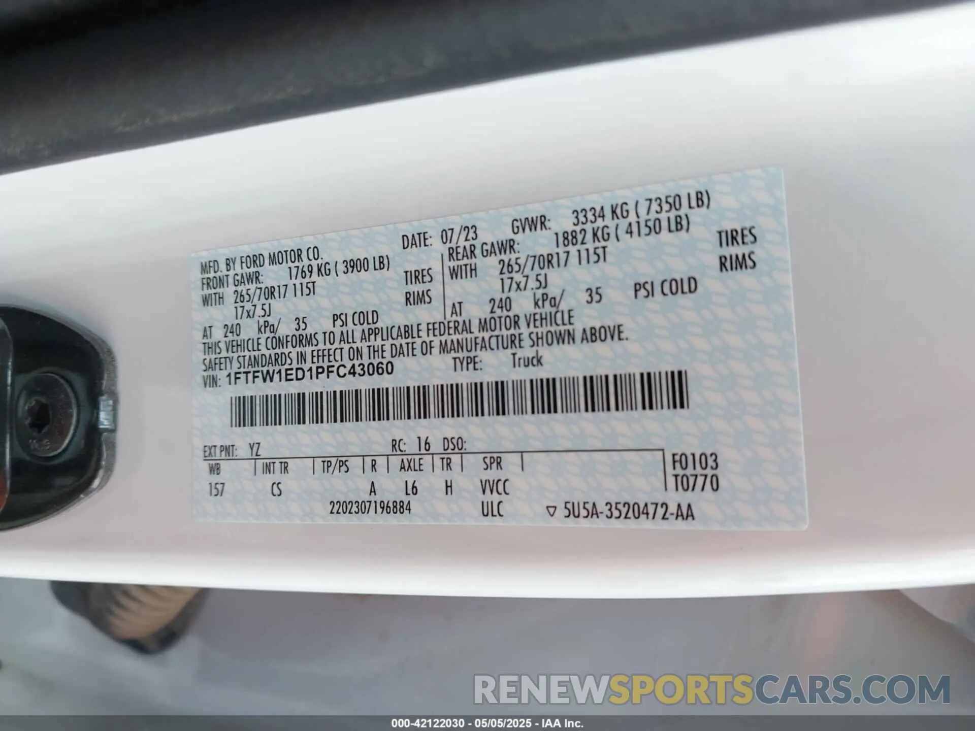 9 fotografías del automóvil dañado 1FTFW1ED1PFC43060 FORD F-150 2023