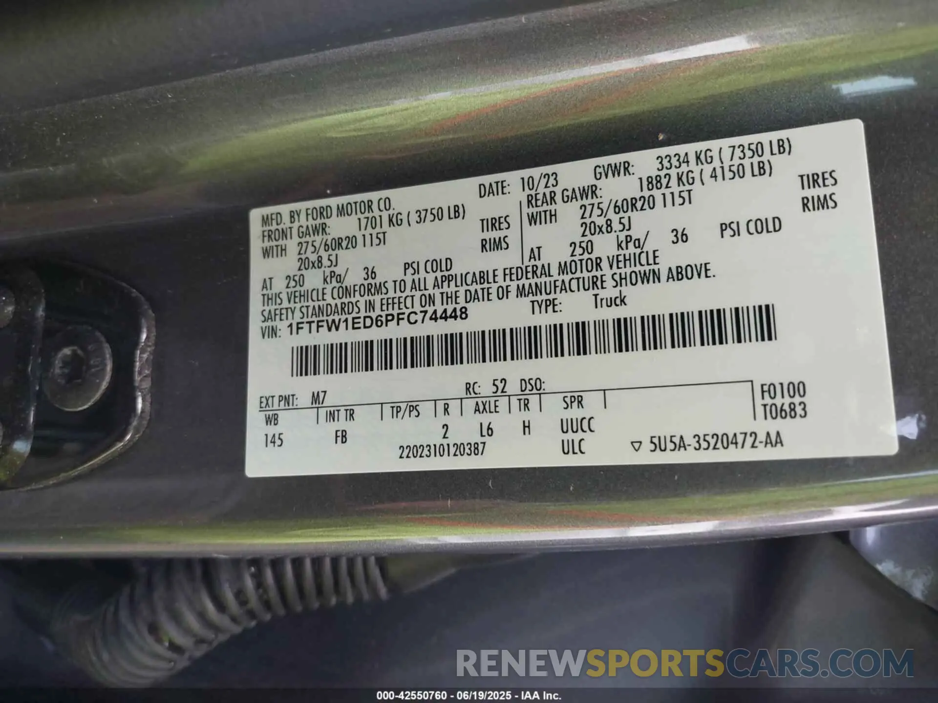 9 fotografías del automóvil dañado 1FTFW1ED6PFC74448 FORD F-150 2023