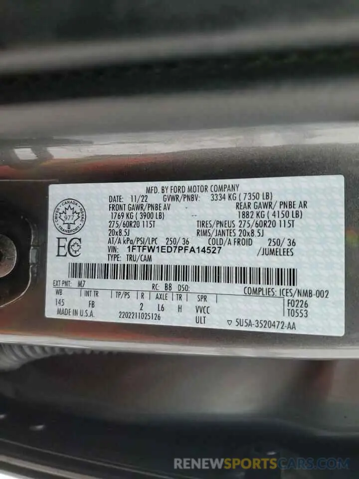 12 fotografías del automóvil dañado 1FTFW1ED7PFA14527 FORD F-150 2023
