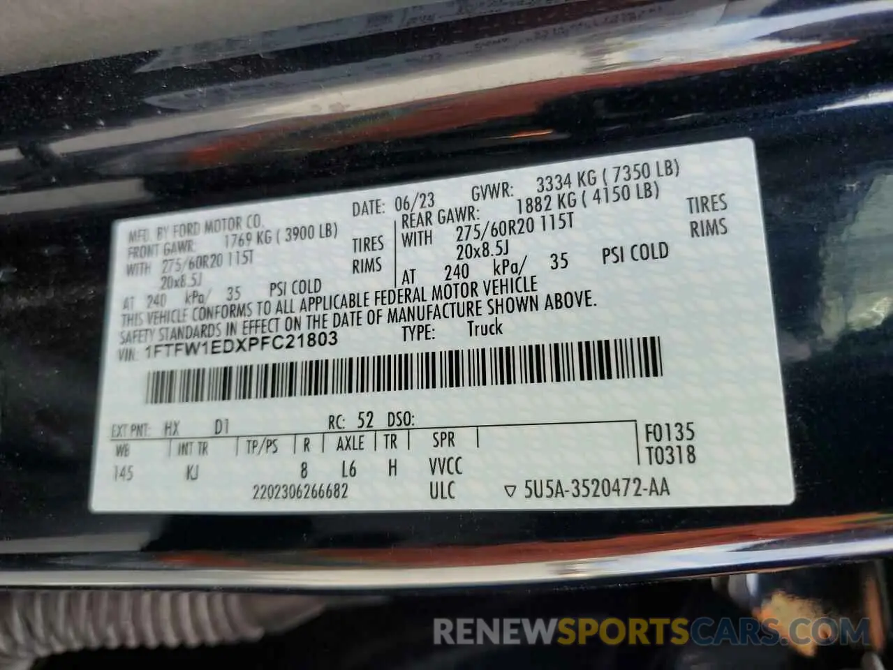 12 fotografías del automóvil dañado 1FTFW1EDXPFC21803 FORD F-150 2023