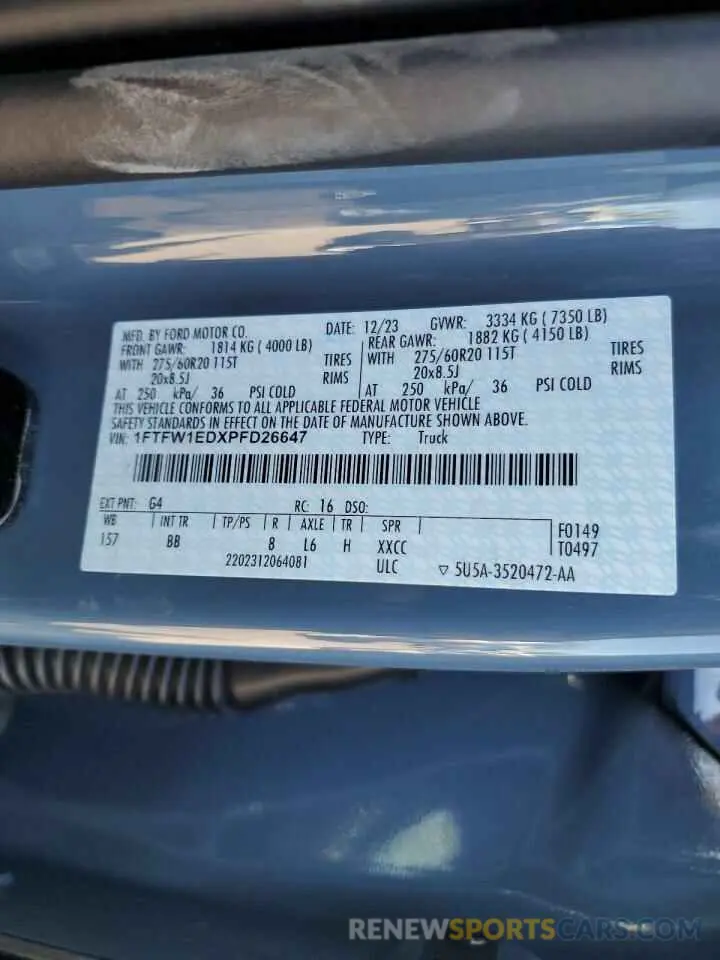 12 fotografías del automóvil dañado 1FTFW1EDXPFD26647 FORD F-150 2023
