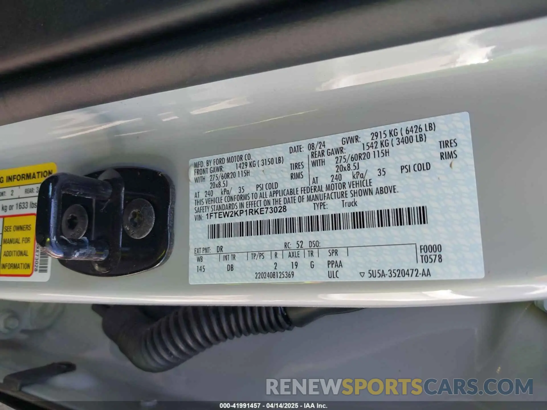 9 fotografías del automóvil dañado 1FTEW2KP1RKE73028 FORD F-150 2024