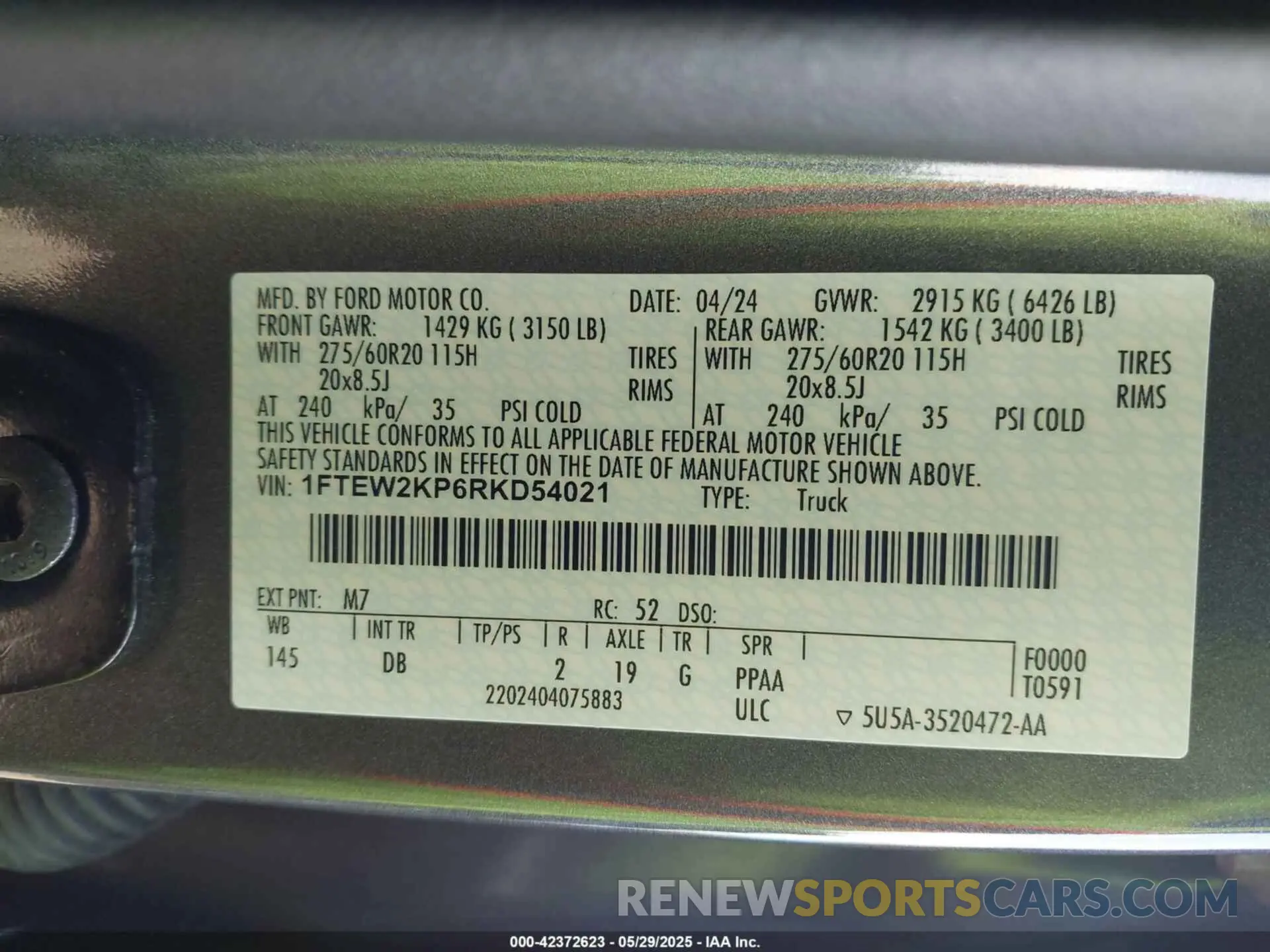 9 fotografías del automóvil dañado 1FTEW2KP6RKD54021 FORD F-150 2024
