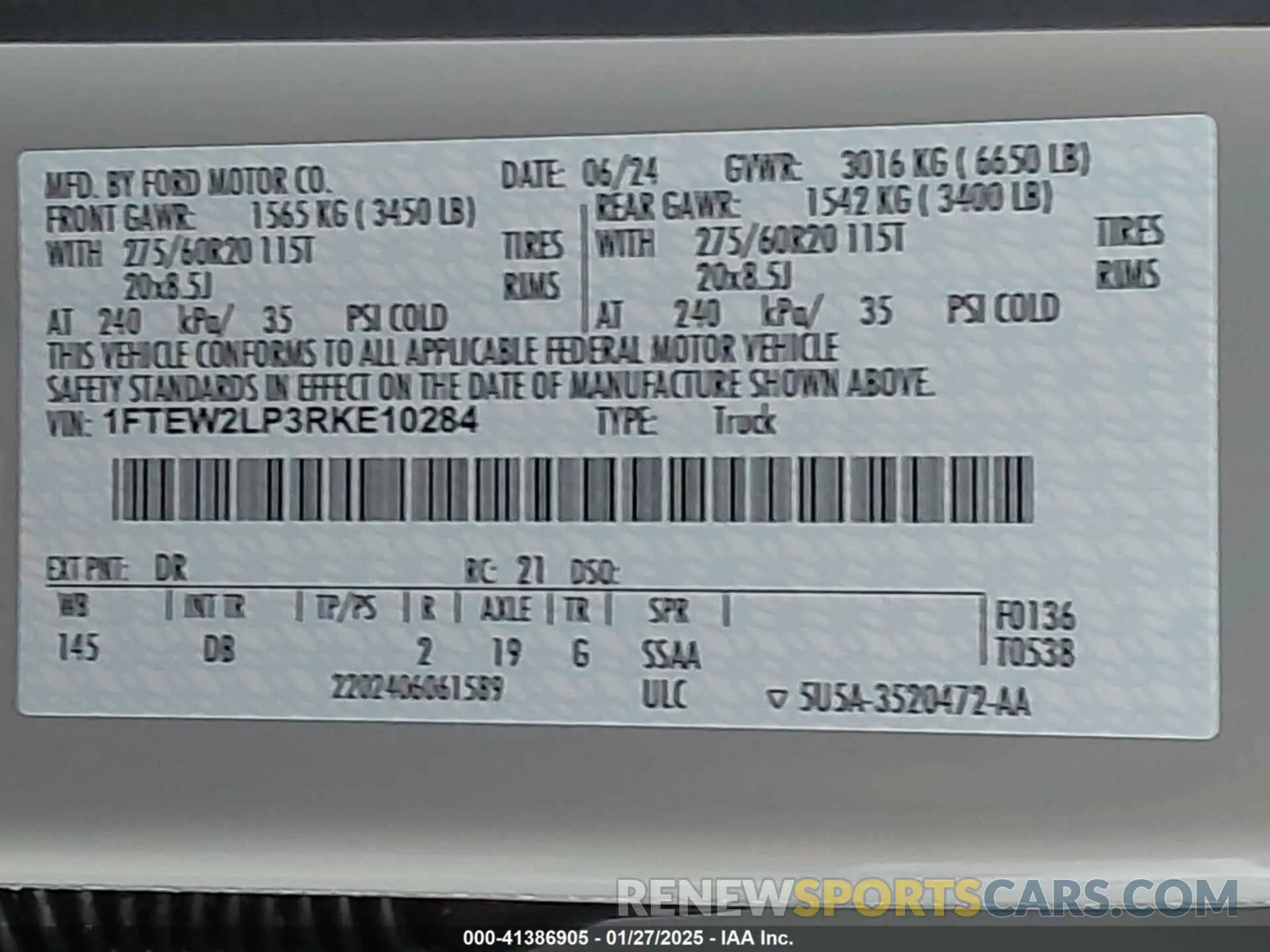9 fotografías del automóvil dañado 1FTEW2LP3RKE10284 FORD F-150 2024