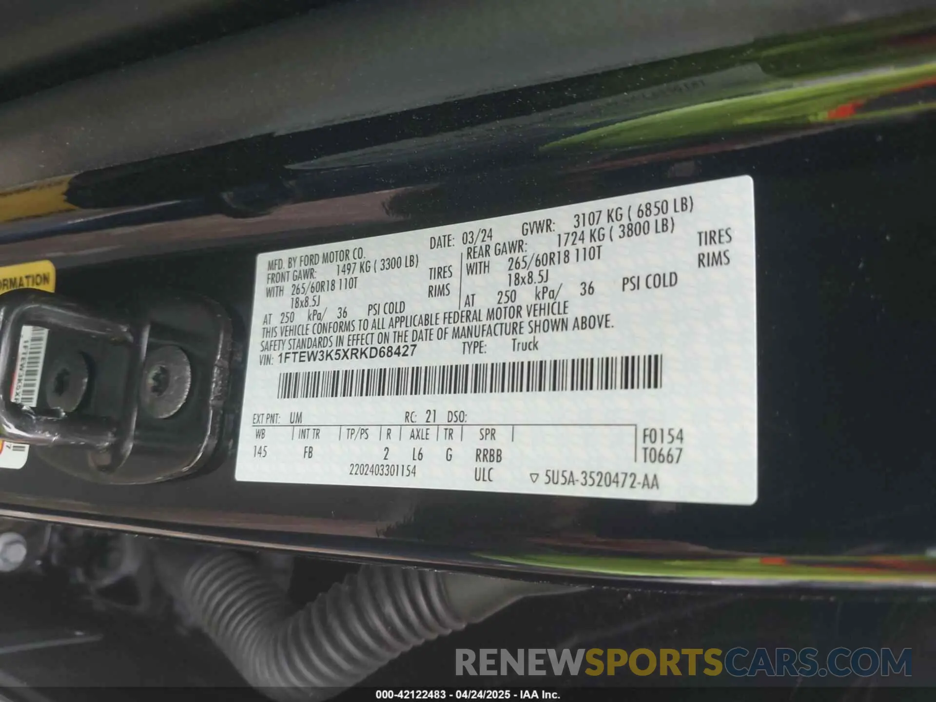 4 fotografías del automóvil dañado 1FTEW3K5XRKD68427 FORD F-150 2024