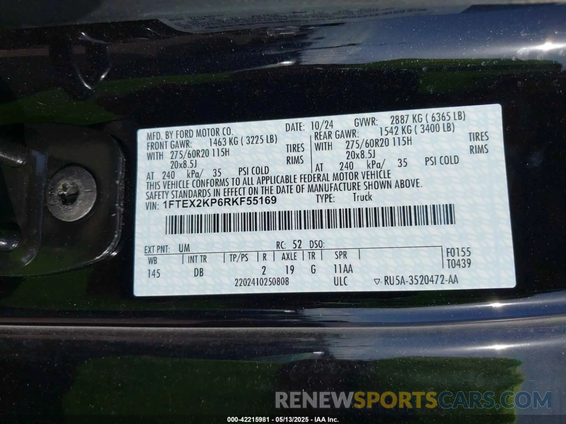 9 fotografías del automóvil dañado 1FTEX2KP6RKF55169 FORD F-150 2024
