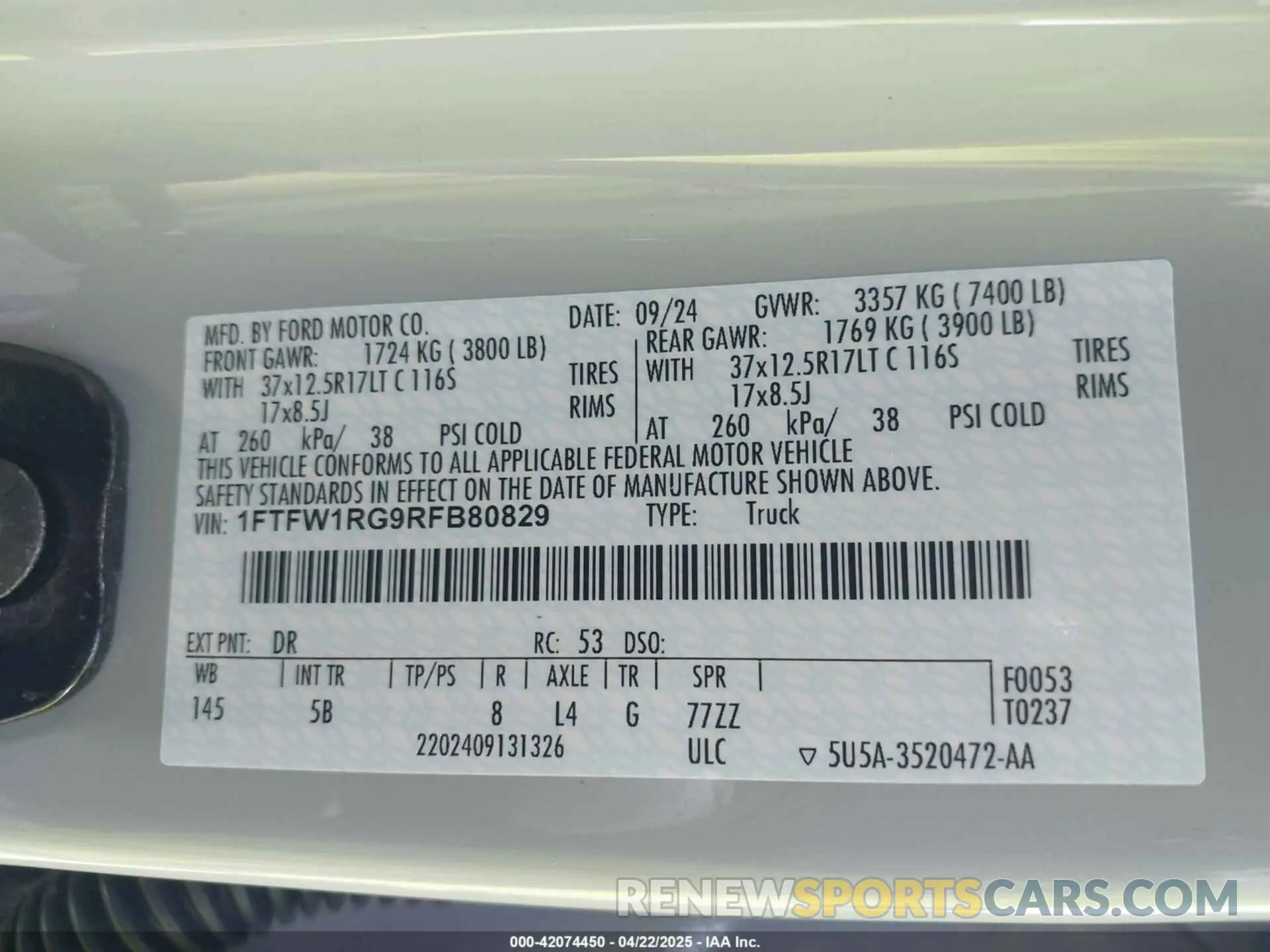 9 fotografías del automóvil dañado 1FTFW1RG9RFB80829 FORD F-150 2024