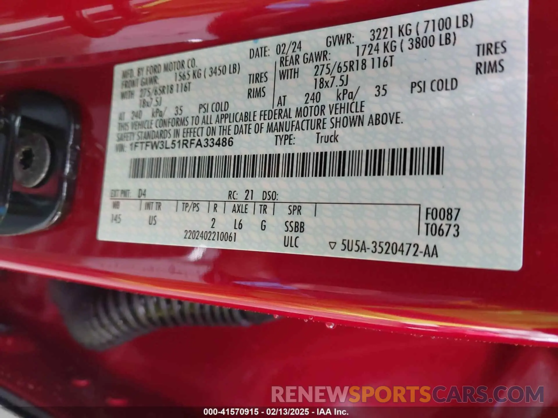 9 fotografías del automóvil dañado 1FTFW3L51RFA33486 FORD F-150 2024