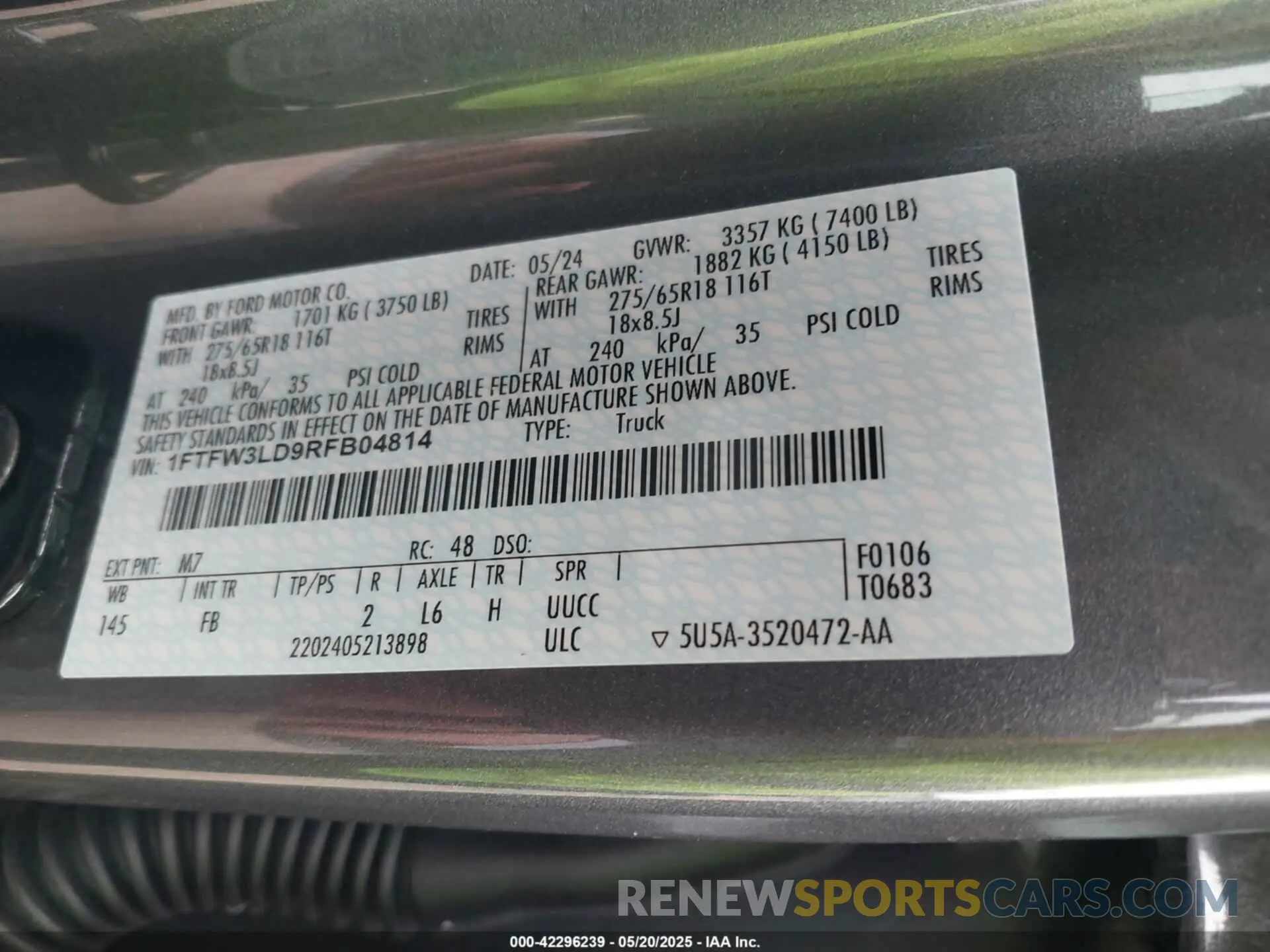 9 fotografías del automóvil dañado 1FTFW3LD9RFB04814 FORD F-150 2024