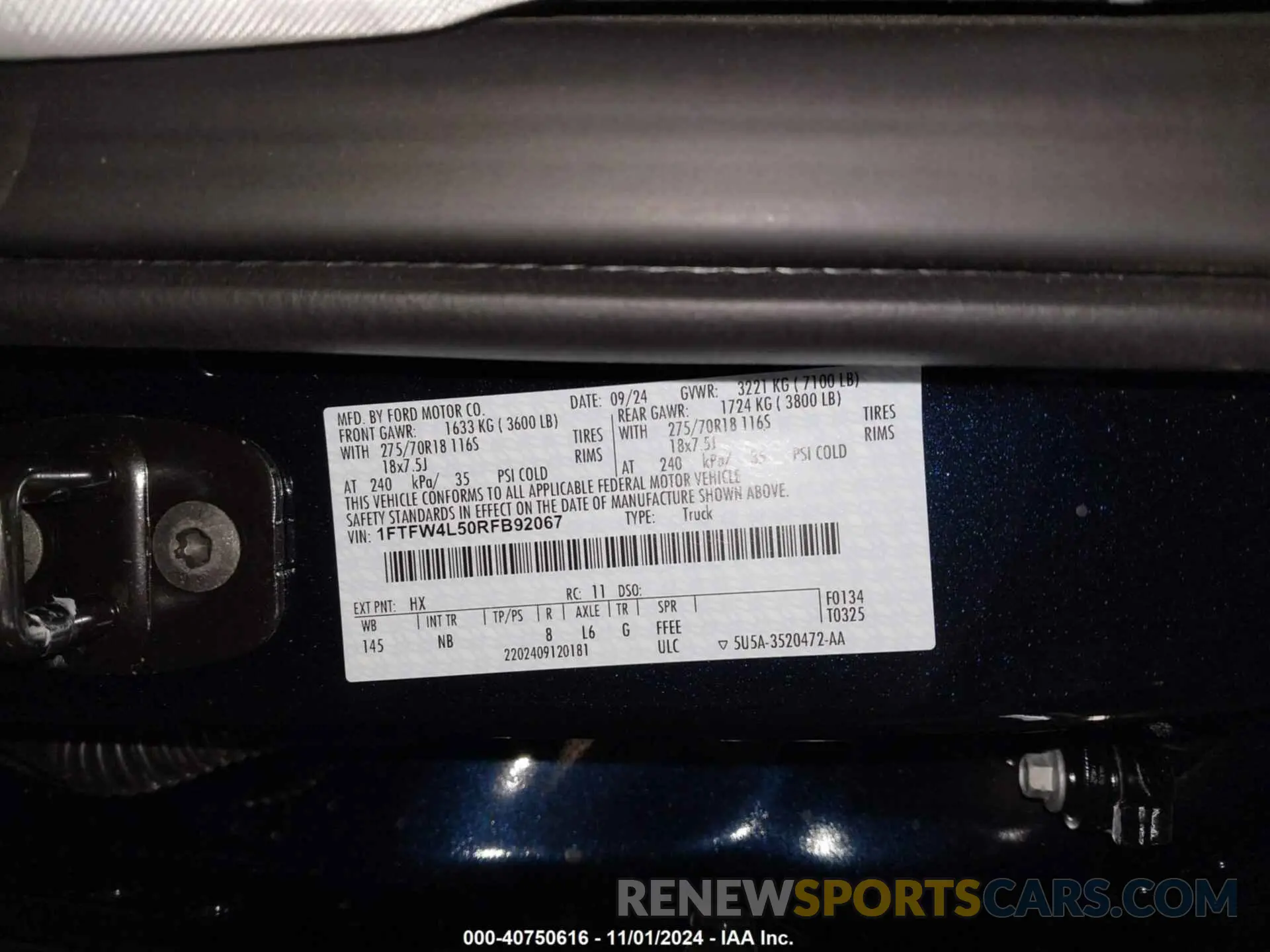 9 fotografías del automóvil dañado 1FTFW4L50RFB92067 FORD F-150 2024