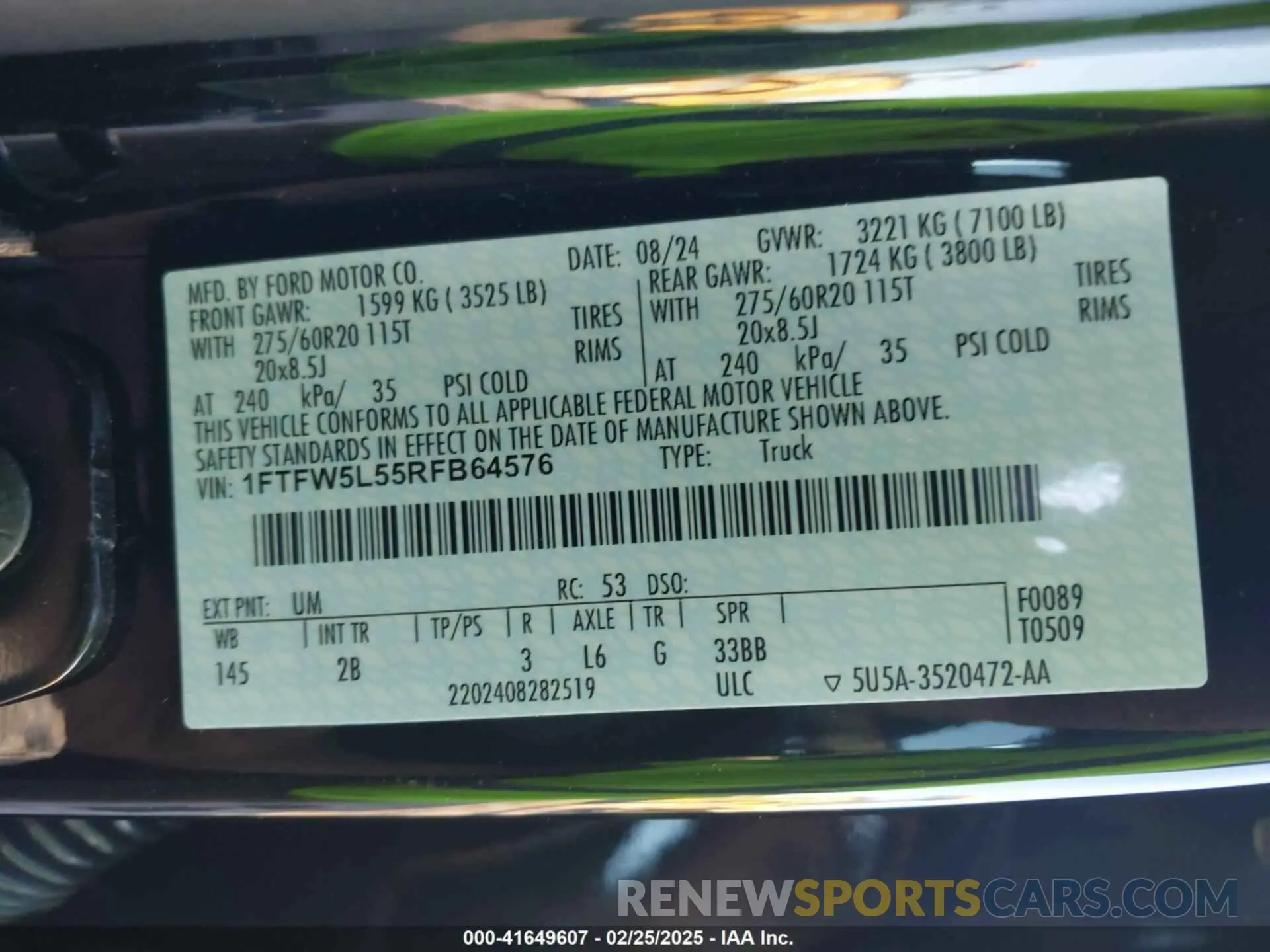 9 fotografías del automóvil dañado 1FTFW5L55RFB64576 FORD F-150 2024