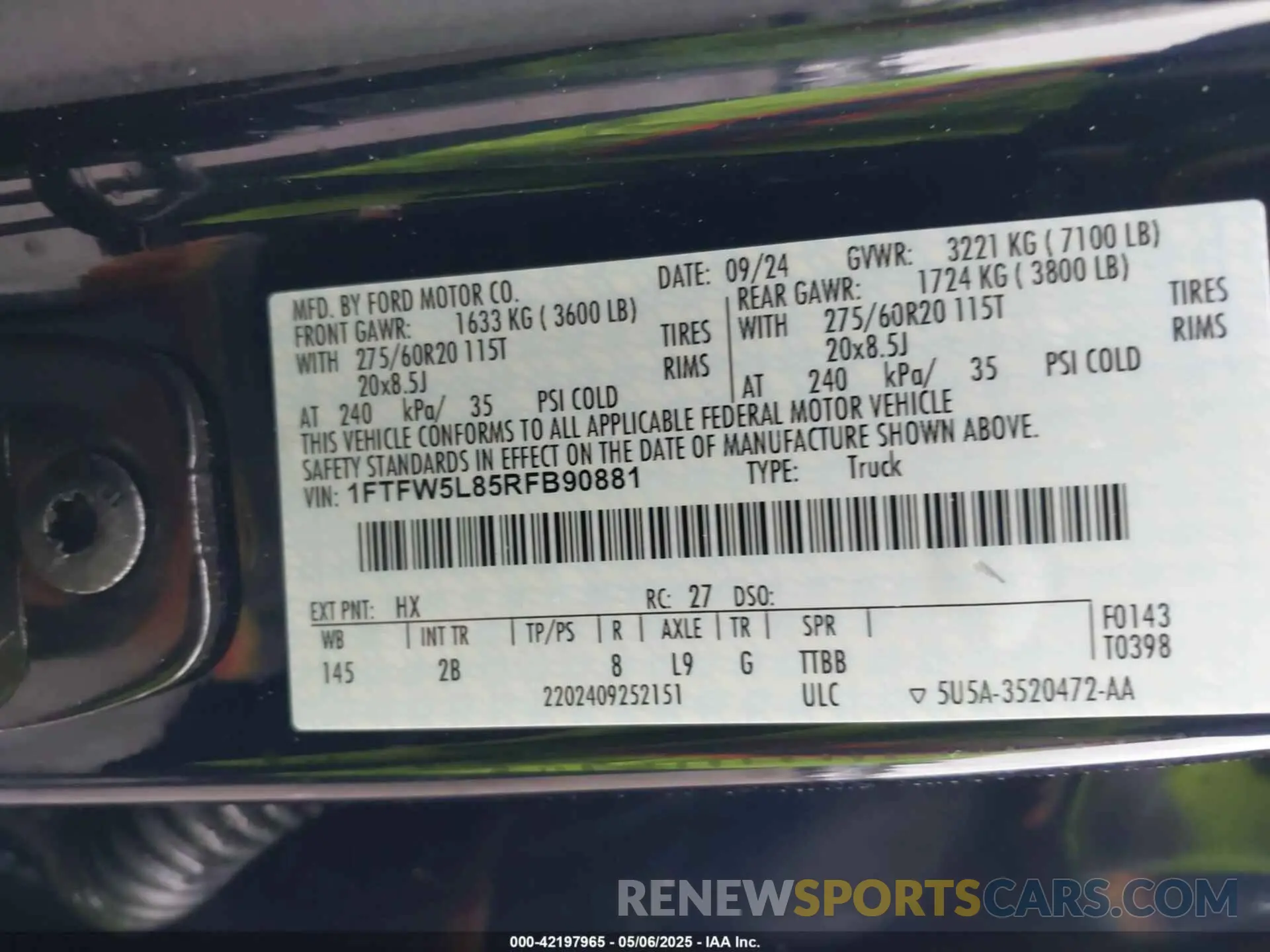 9 fotografías del automóvil dañado 1FTFW5L85RFB90881 FORD F-150 2024