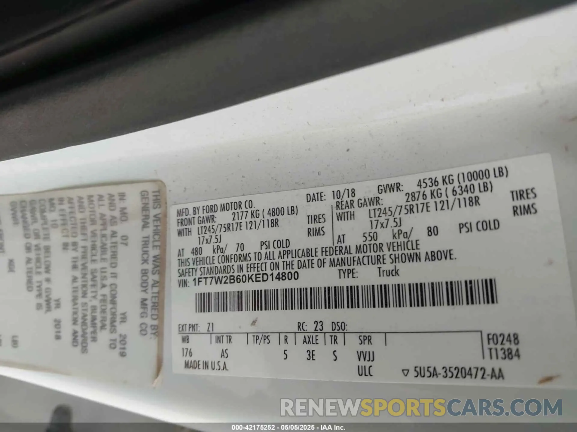 9 fotografías del automóvil dañado 1FT7W2B60KED14800 FORD F-250 2019