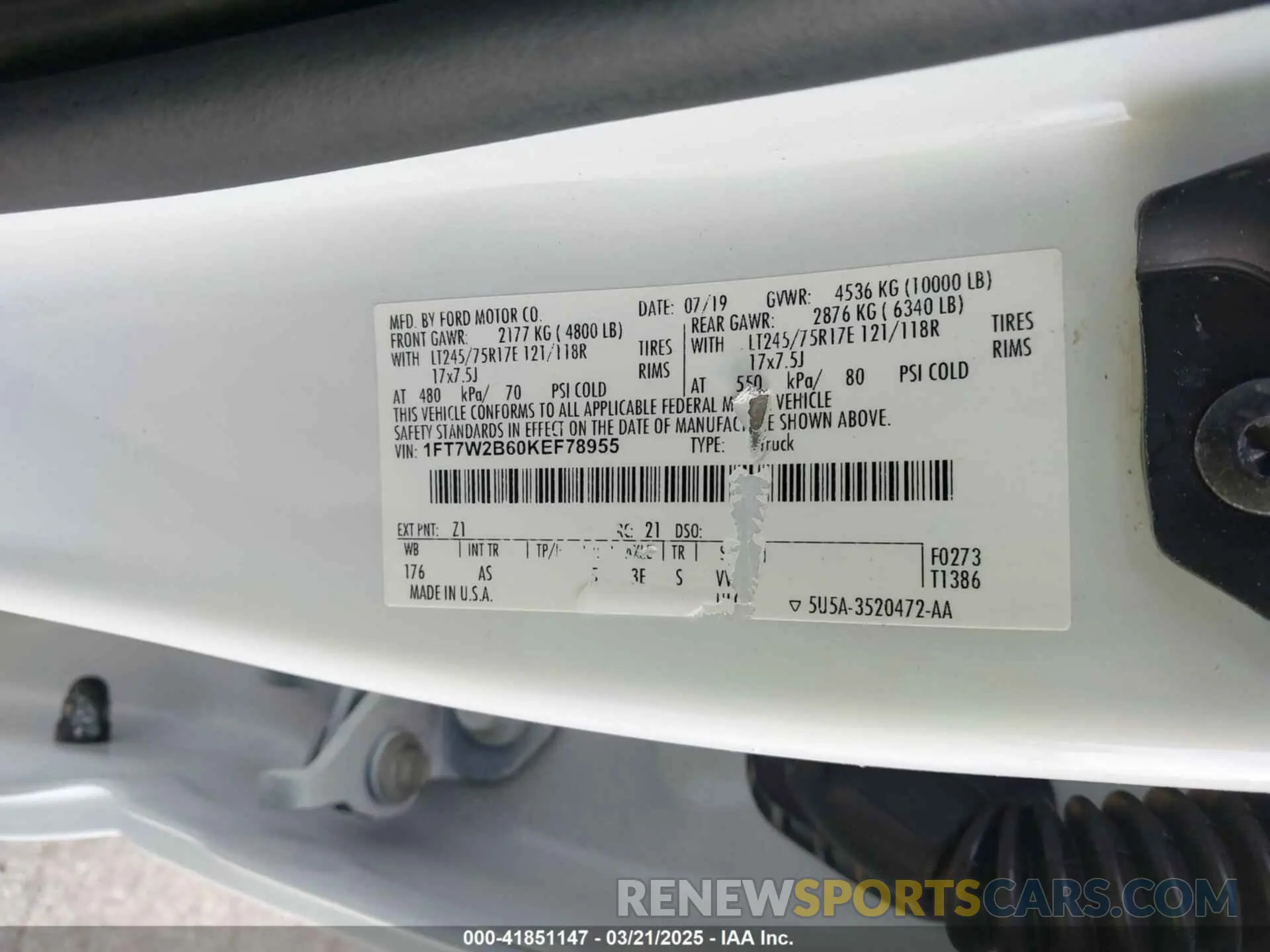 9 fotografías del automóvil dañado 1FT7W2B60KEF78955 FORD F-250 2019