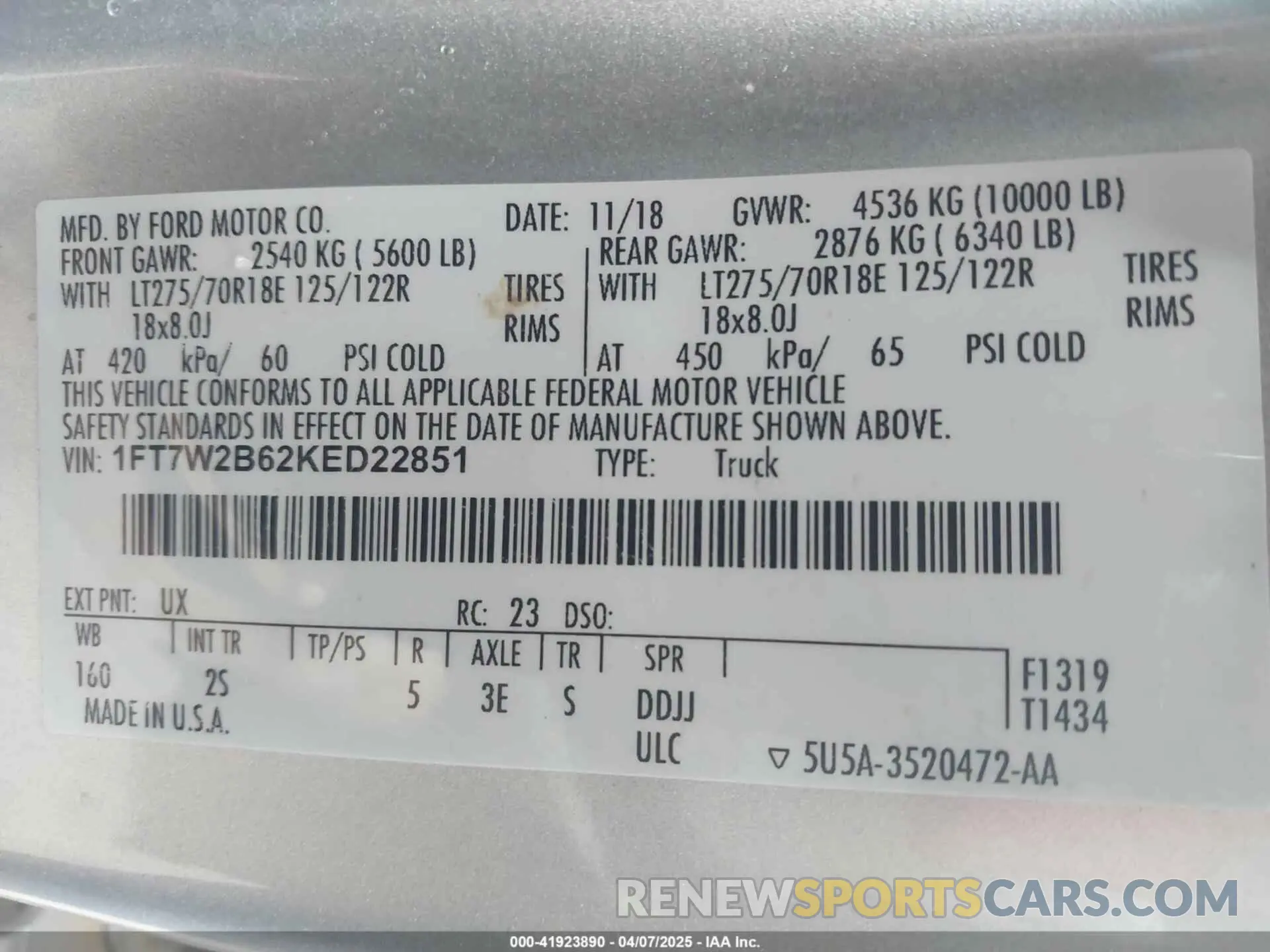 9 fotografías del automóvil dañado 1FT7W2B62KED22851 FORD F-250 2019