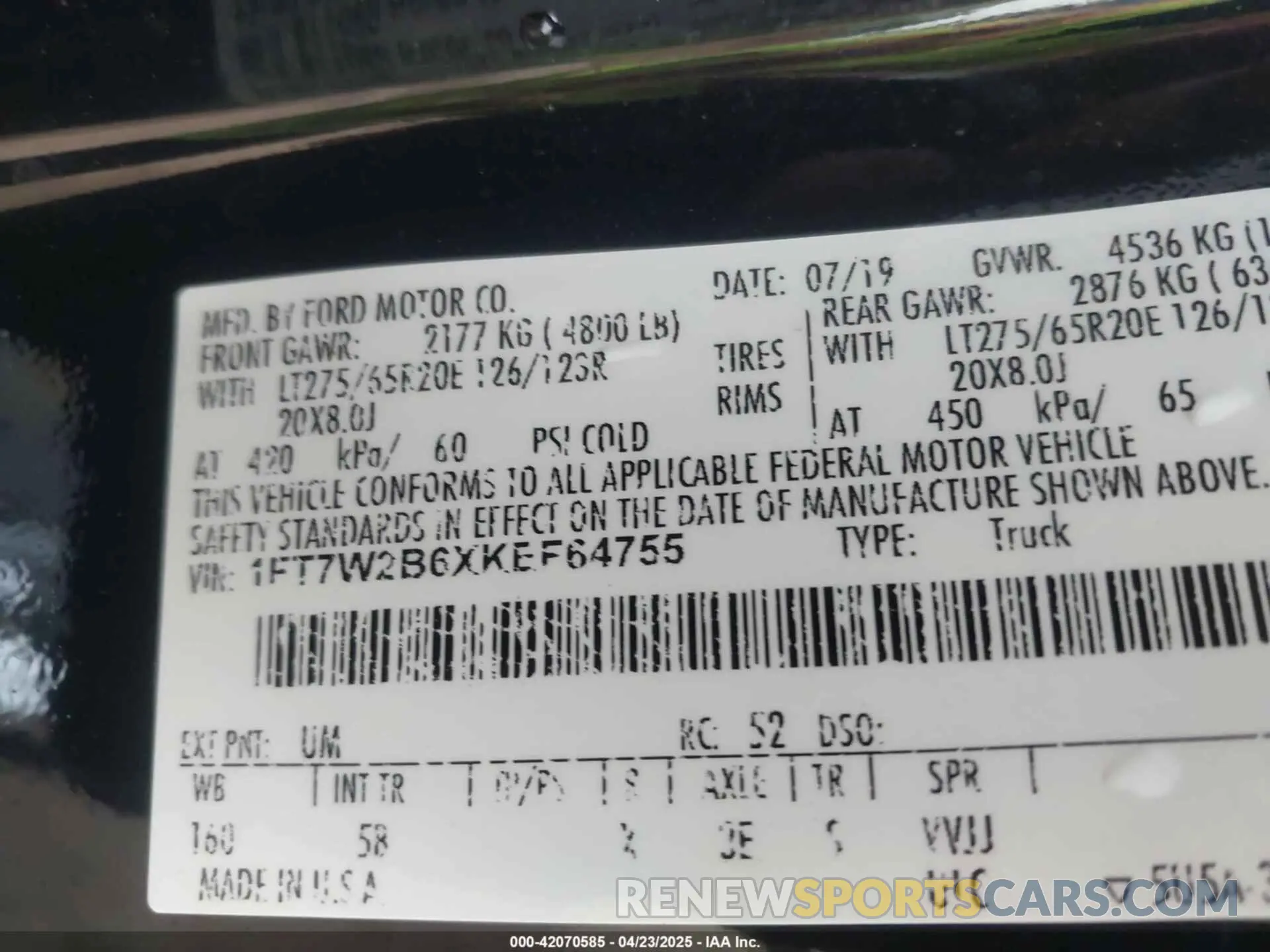 9 fotografías del automóvil dañado 1FT7W2B6XKEF64755 FORD F-250 2019