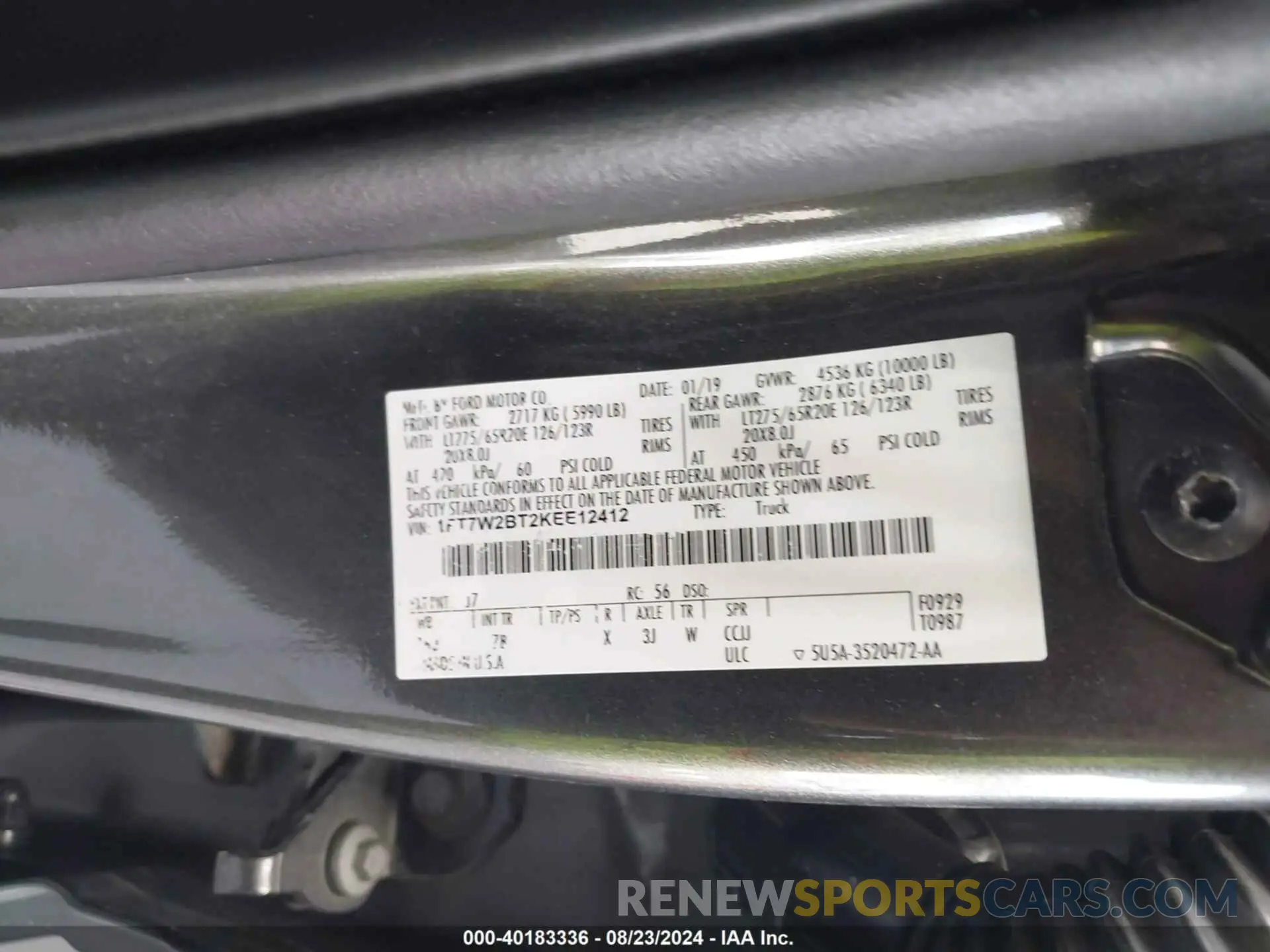 9 fotografías del automóvil dañado 1FT7W2BT2KEE12412 FORD F-250 2019