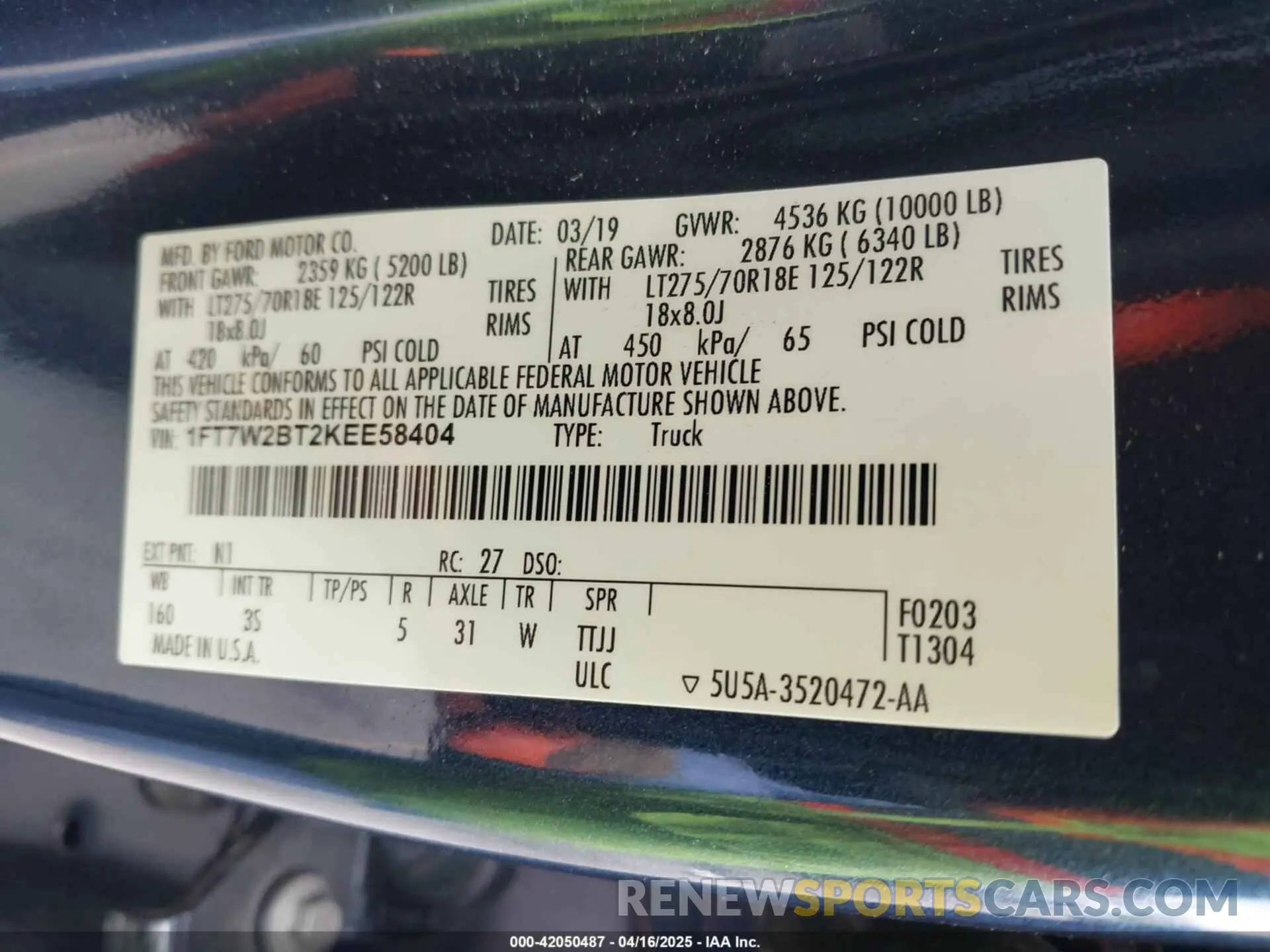 9 fotografías del automóvil dañado 1FT7W2BT2KEE58404 FORD F-250 2019