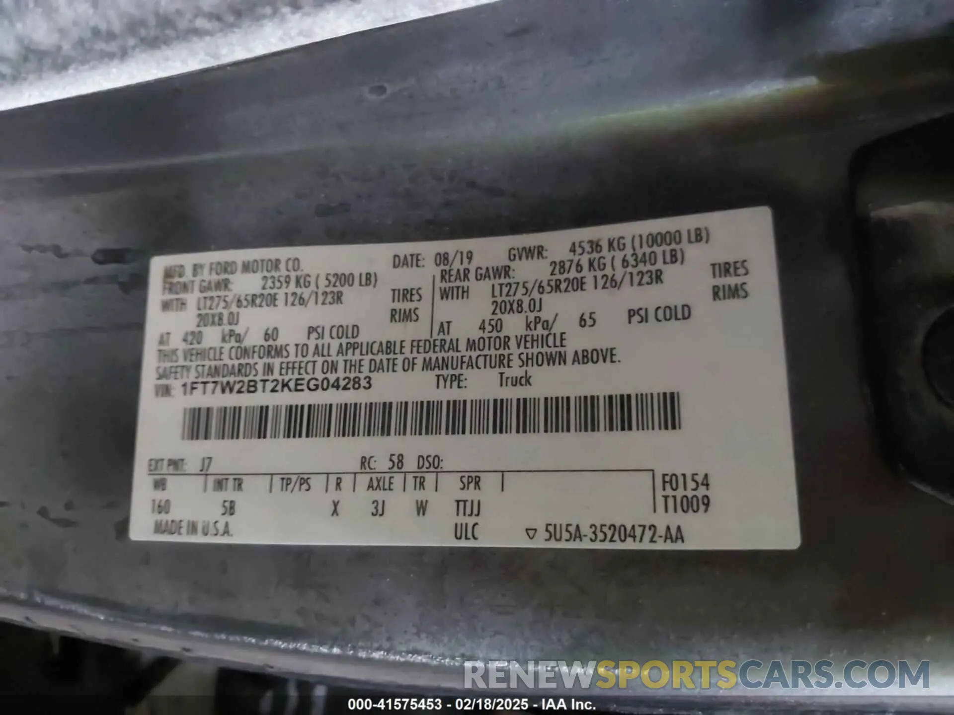 9 fotografías del automóvil dañado 1FT7W2BT2KEG04283 FORD F-250 2019