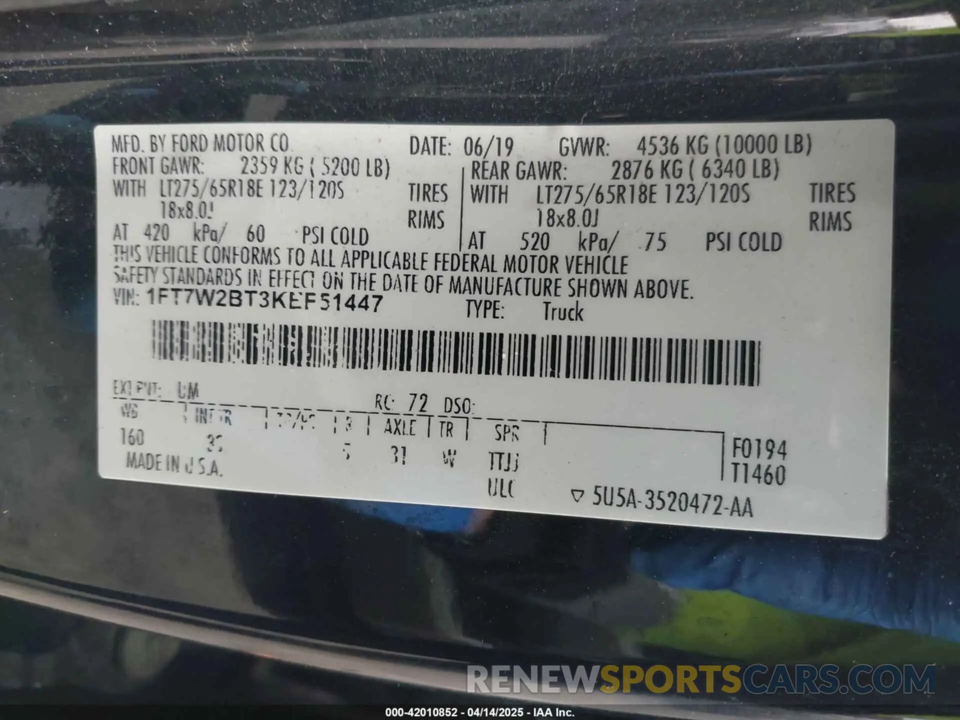 9 fotografías del automóvil dañado 1FT7W2BT3KEF51447 FORD F-250 2019