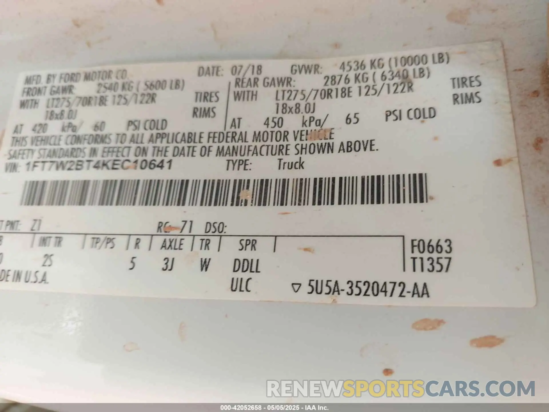 9 fotografías del automóvil dañado 1FT7W2BT4KEC10641 FORD F-250 2019