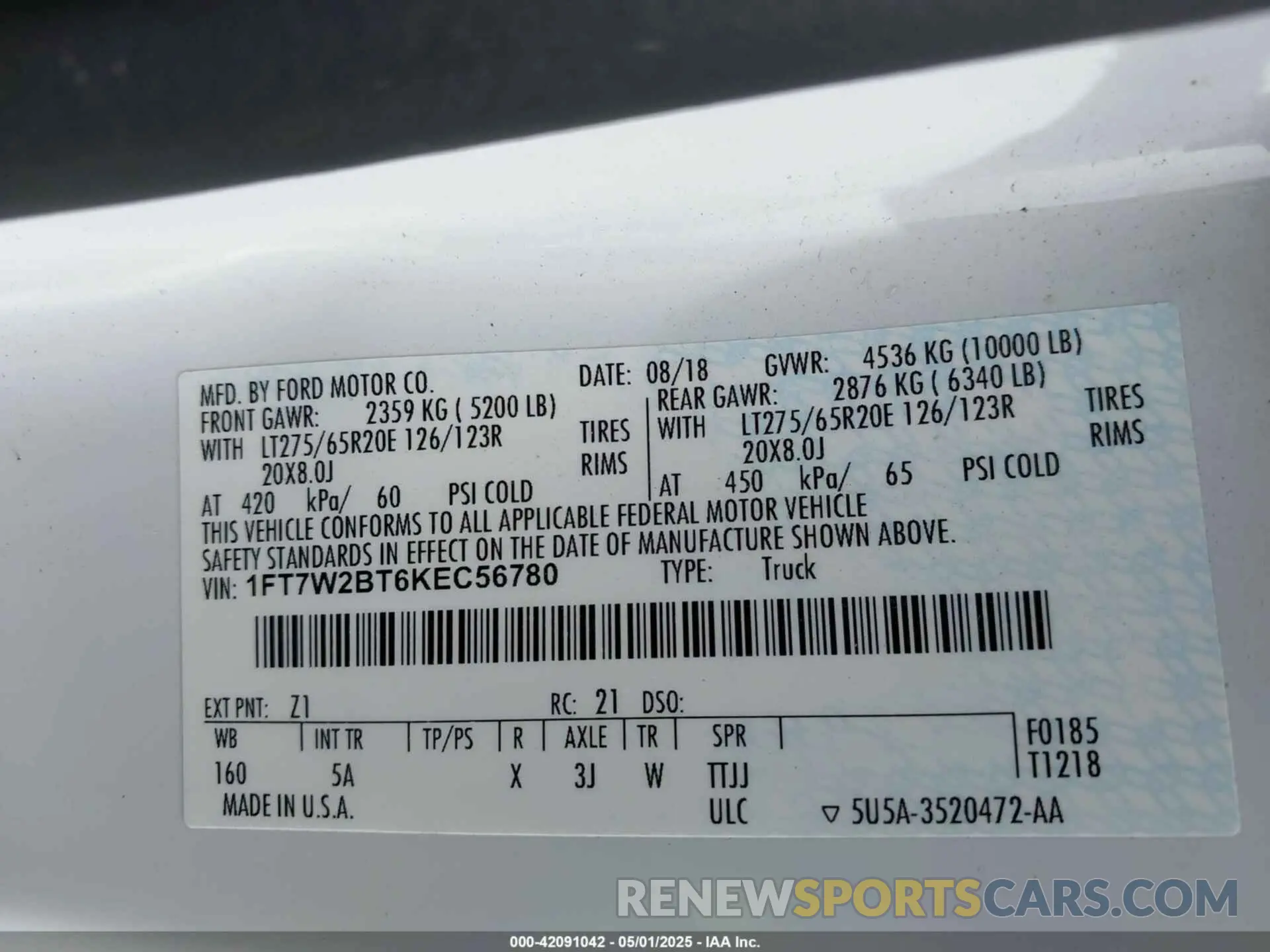 9 fotografías del automóvil dañado 1FT7W2BT6KEC56780 FORD F-250 2019