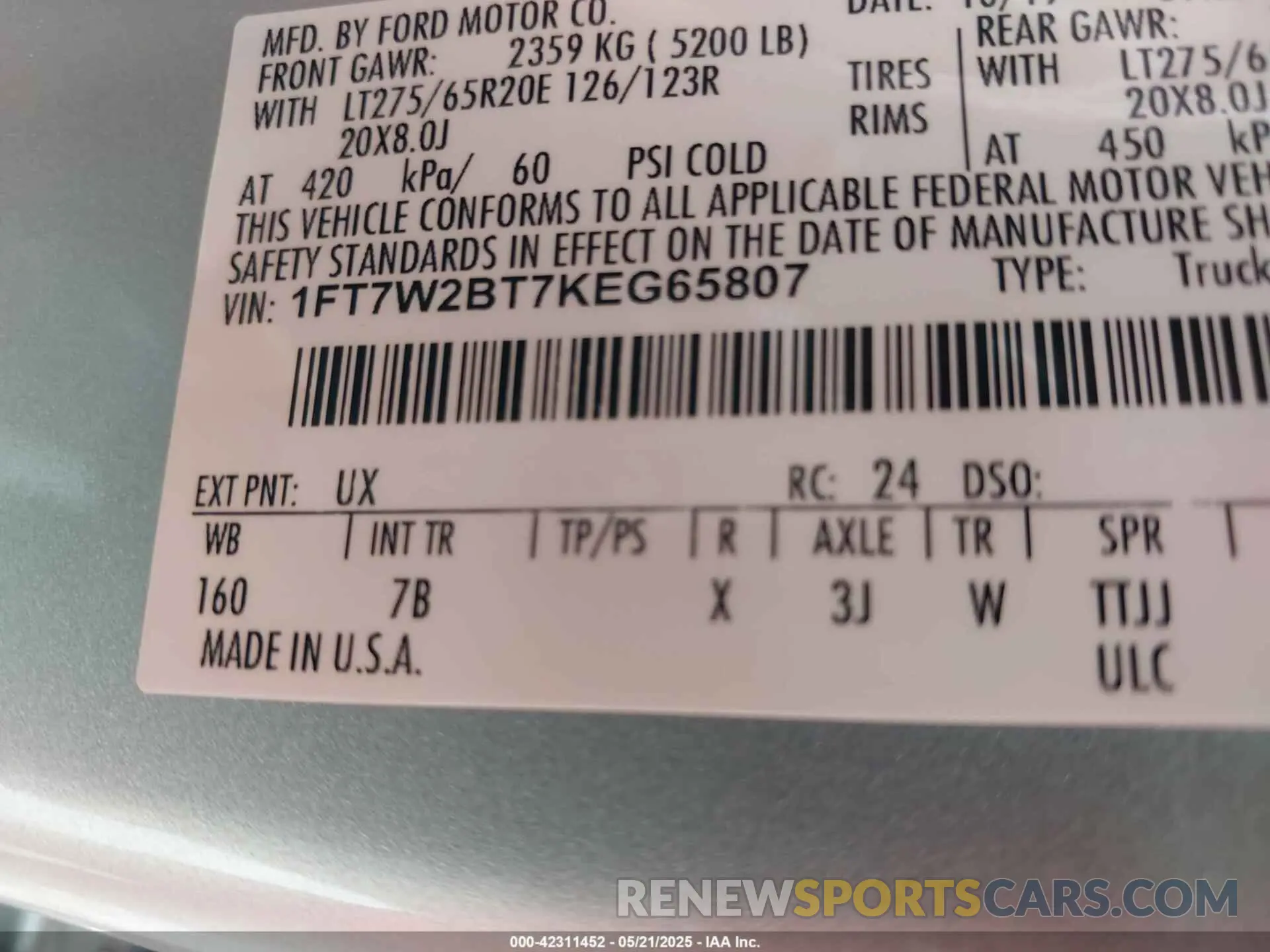 9 fotografías del automóvil dañado 1FT7W2BT7KEG65807 FORD F-250 2019