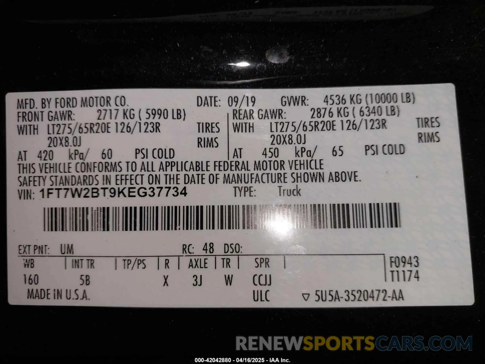 9 fotografías del automóvil dañado 1FT7W2BT9KEG37734 FORD F-250 2019