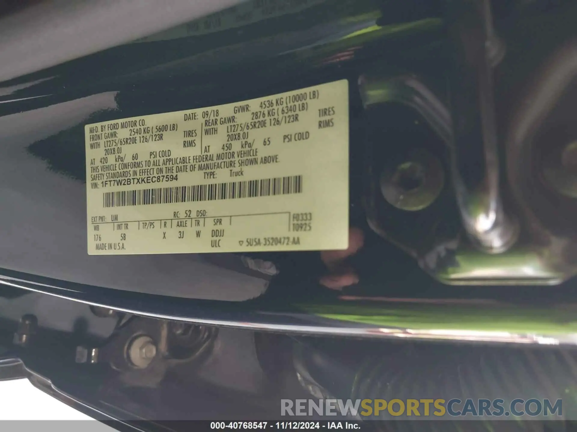 9 fotografías del automóvil dañado 1FT7W2BTXKEC87594 FORD F-250 2019