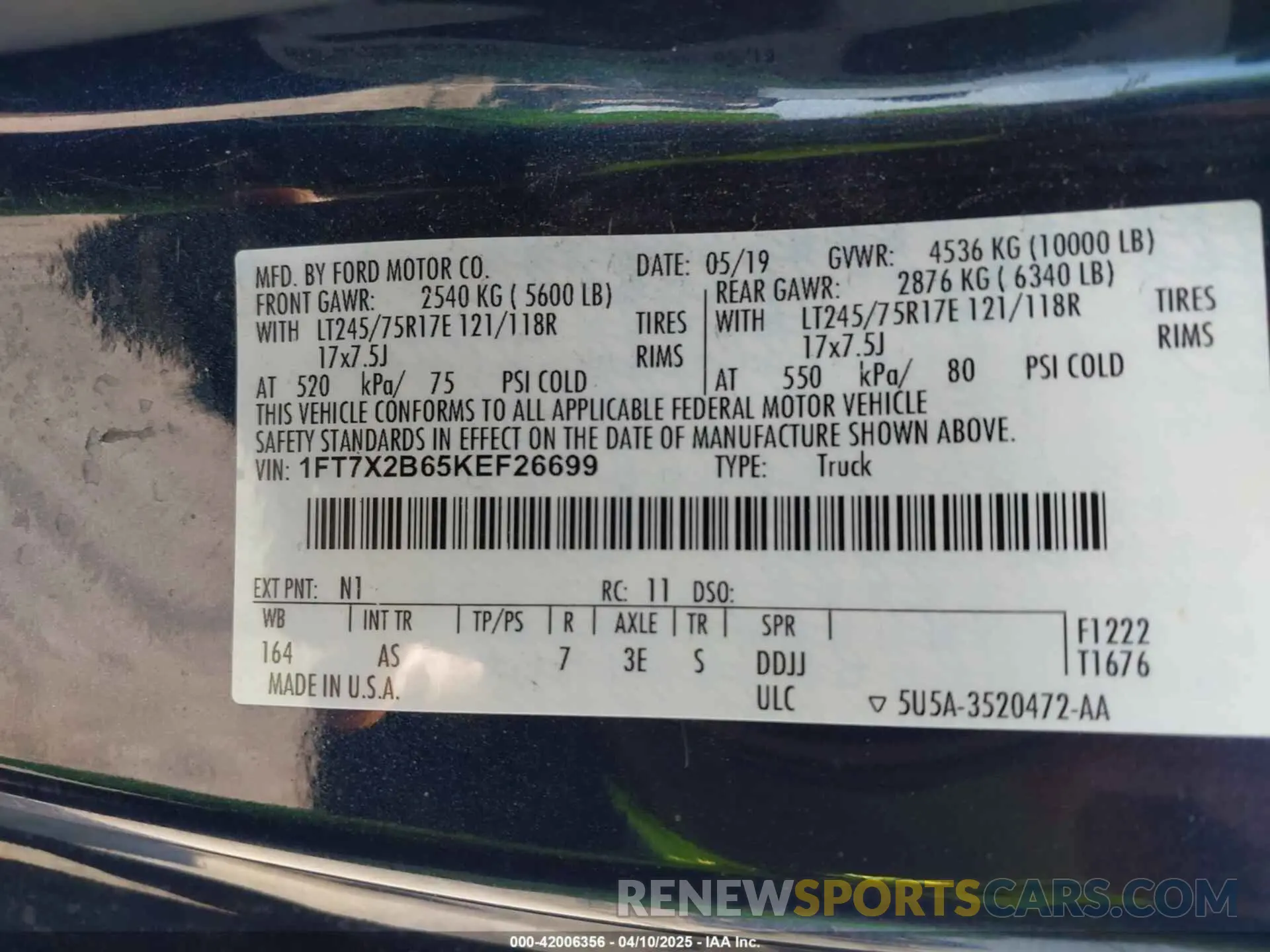 9 fotografías del automóvil dañado 1FT7X2B65KEF26699 FORD F-250 2019