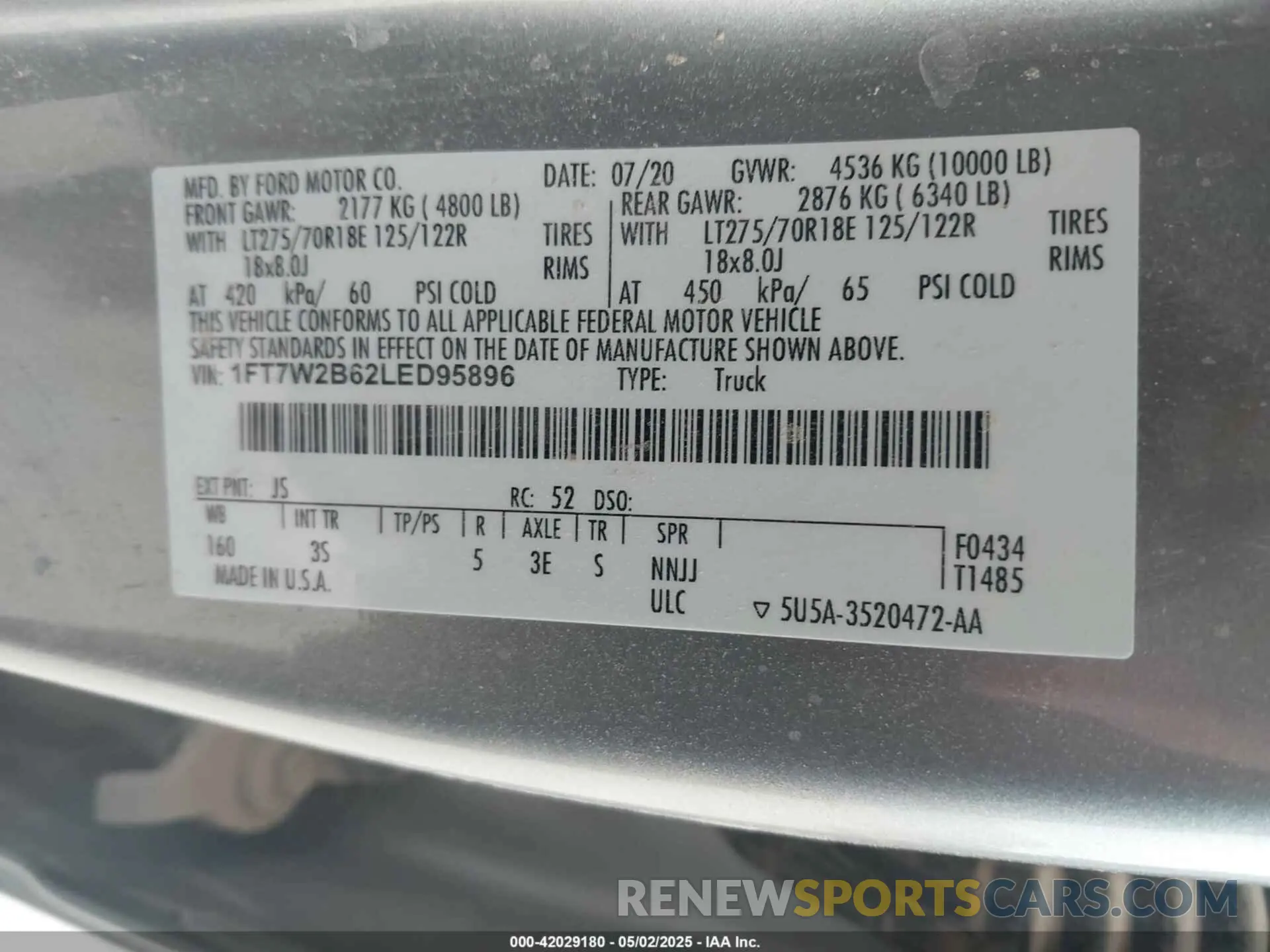 9 fotografías del automóvil dañado 1FT7W2B62LED95896 FORD F-250 2020