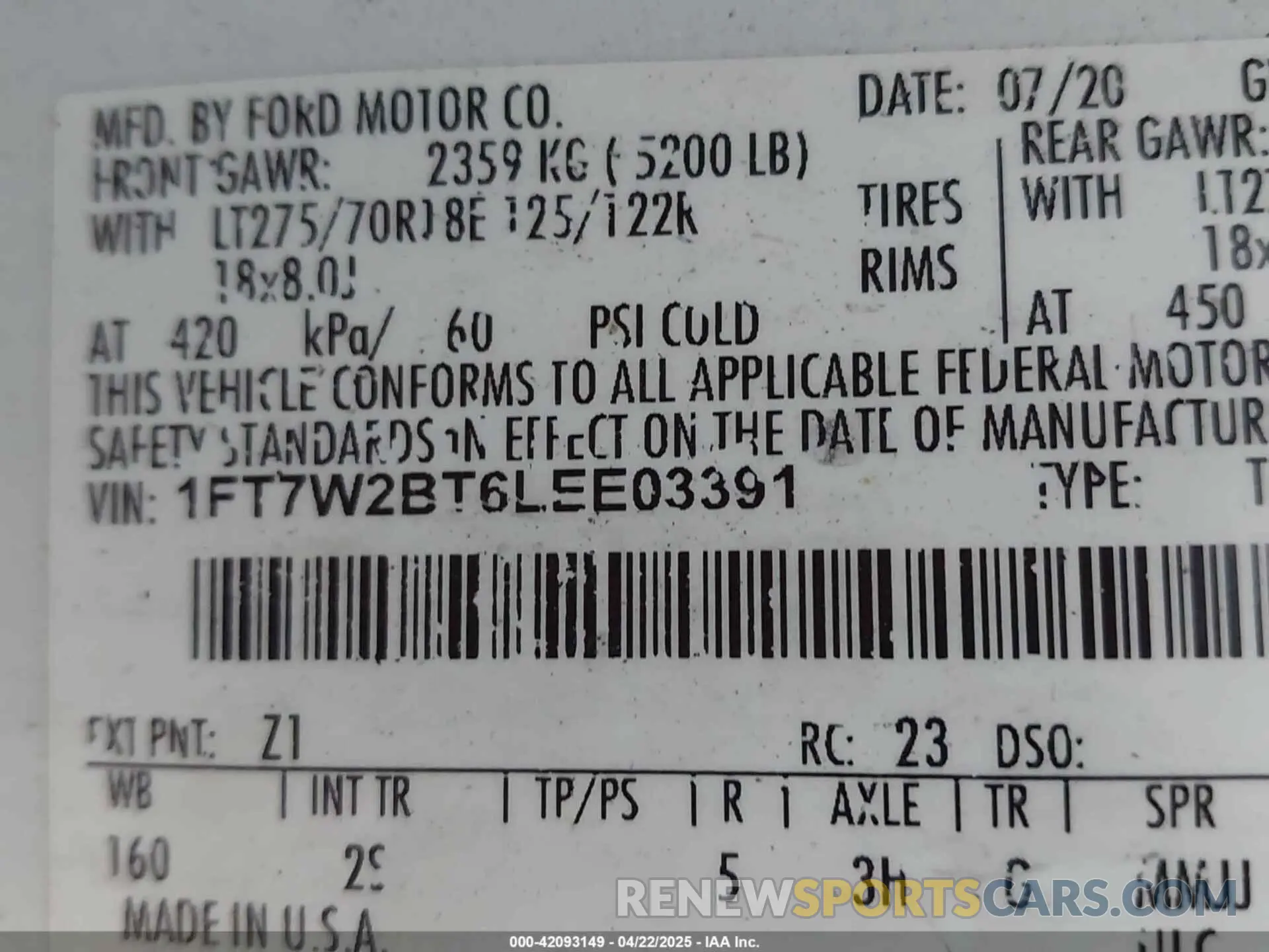 9 fotografías del automóvil dañado 1FT7W2BT6LEE03391 FORD F-250 2020