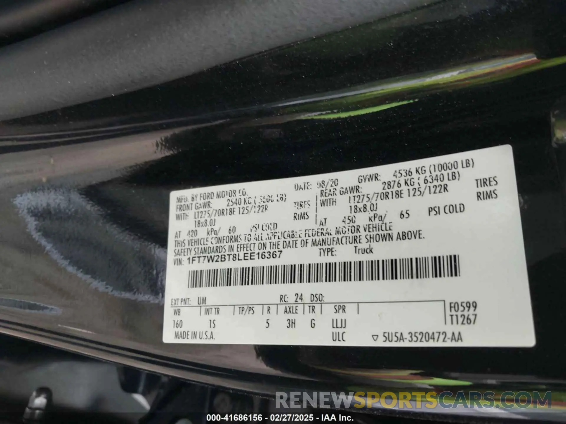 9 fotografías del automóvil dañado 1FT7W2BT8LEE16367 FORD F-250 2020