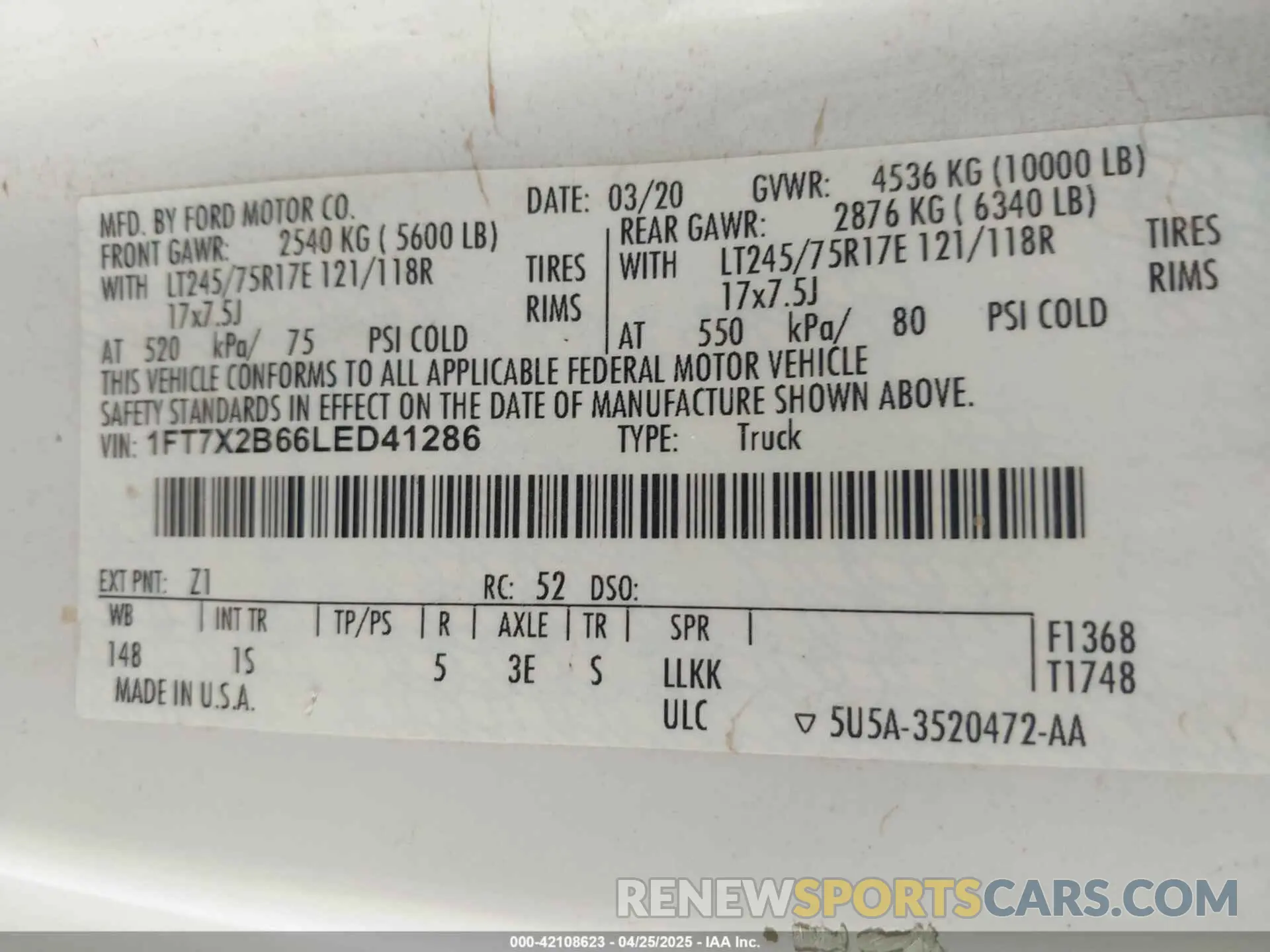 9 fotografías del automóvil dañado 1FT7X2B66LED41286 FORD F-250 2020