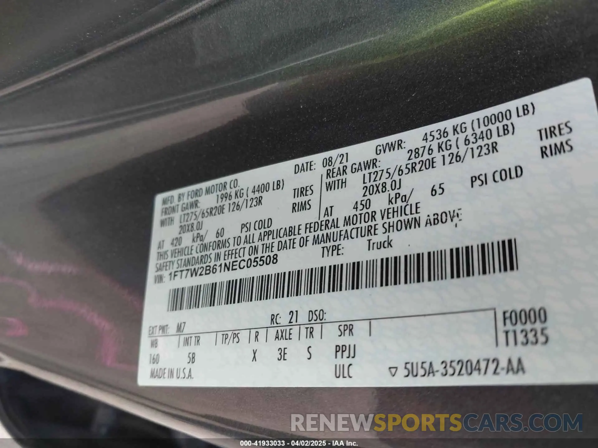9 fotografías del automóvil dañado 1FT7W2B61NEC05508 FORD F-250 2022