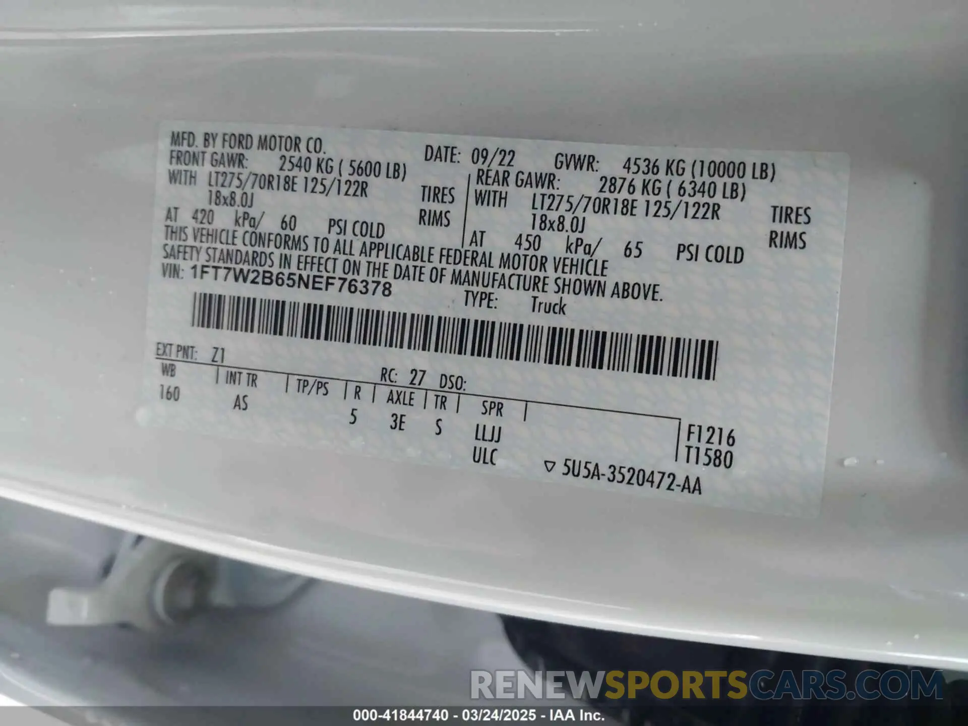 9 fotografías del automóvil dañado 1FT7W2B65NEF76378 FORD F-250 2022