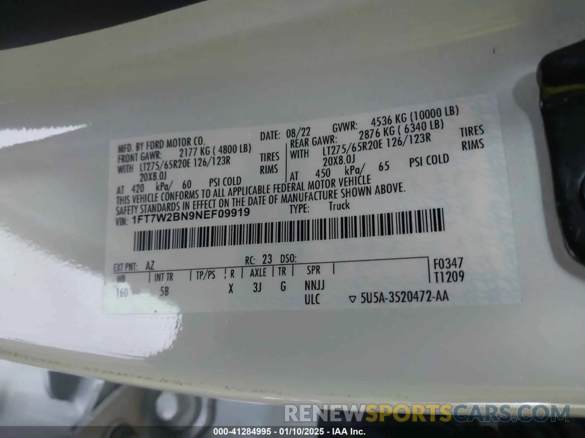 9 fotografías del automóvil dañado 1FT7W2BN9NEF09919 FORD F-250 2022