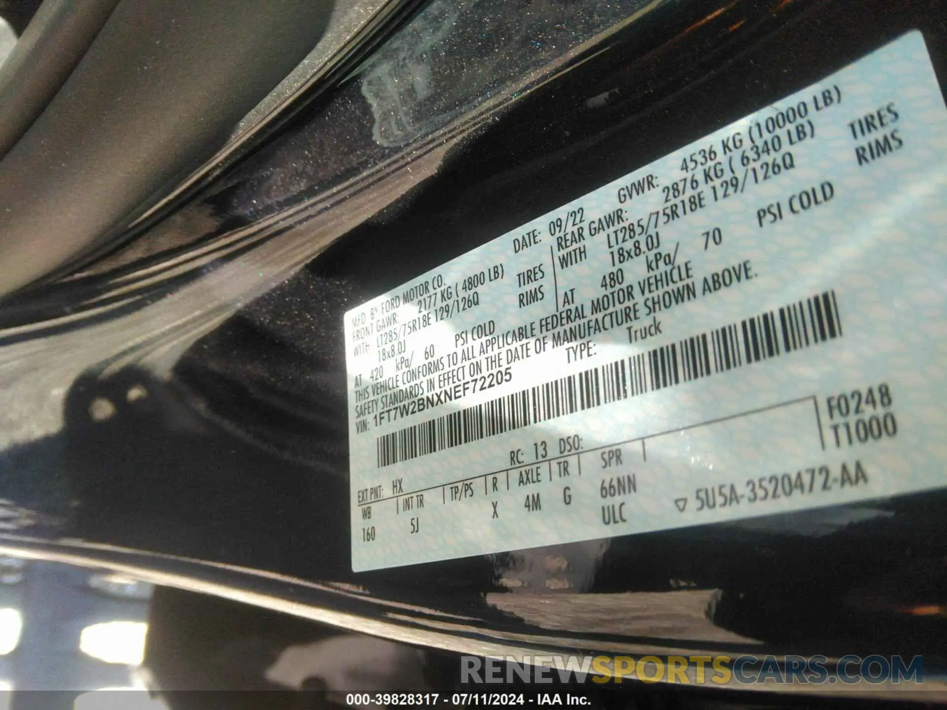 9 fotografías del automóvil dañado 1FT7W2BNXNEF72205 FORD F-250 2022