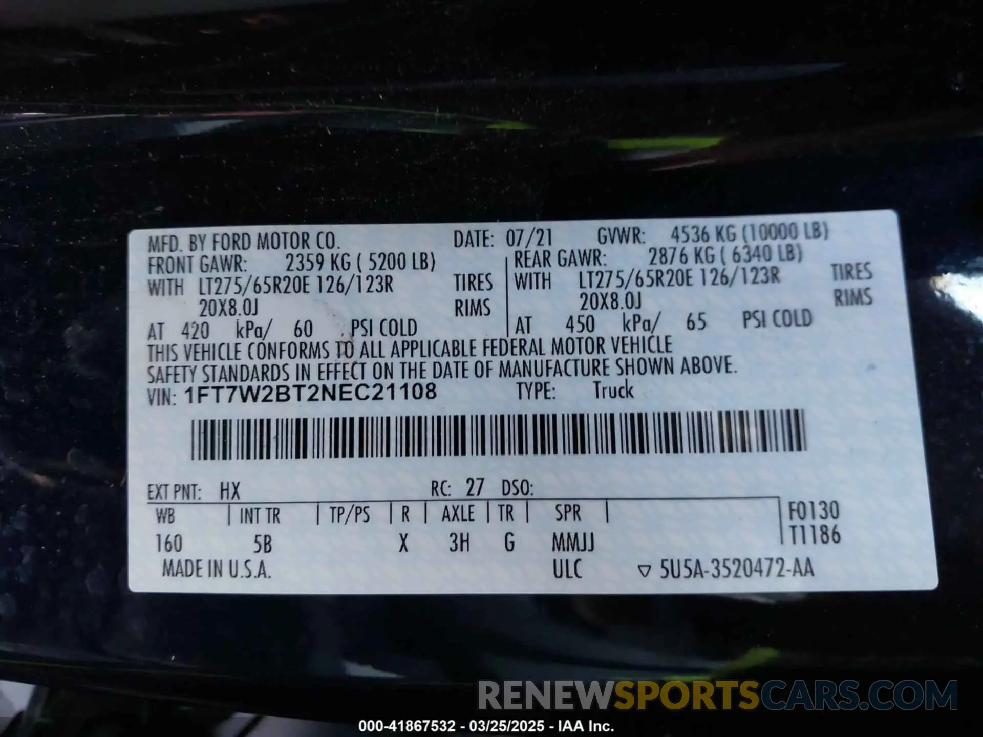 9 fotografías del automóvil dañado 1FT7W2BT2NEC21108 FORD F-250 2022