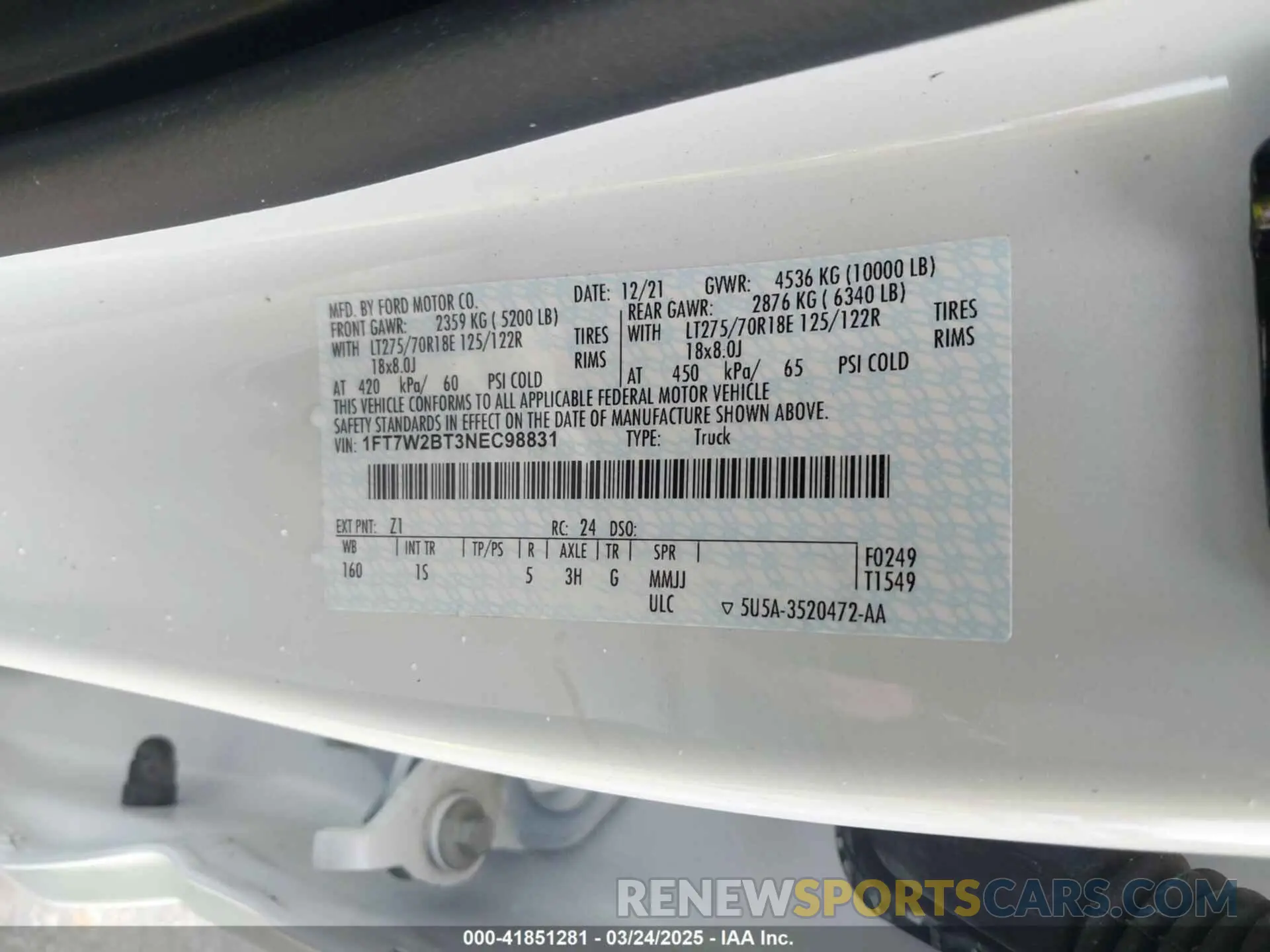 9 fotografías del automóvil dañado 1FT7W2BT3NEC98831 FORD F-250 2022