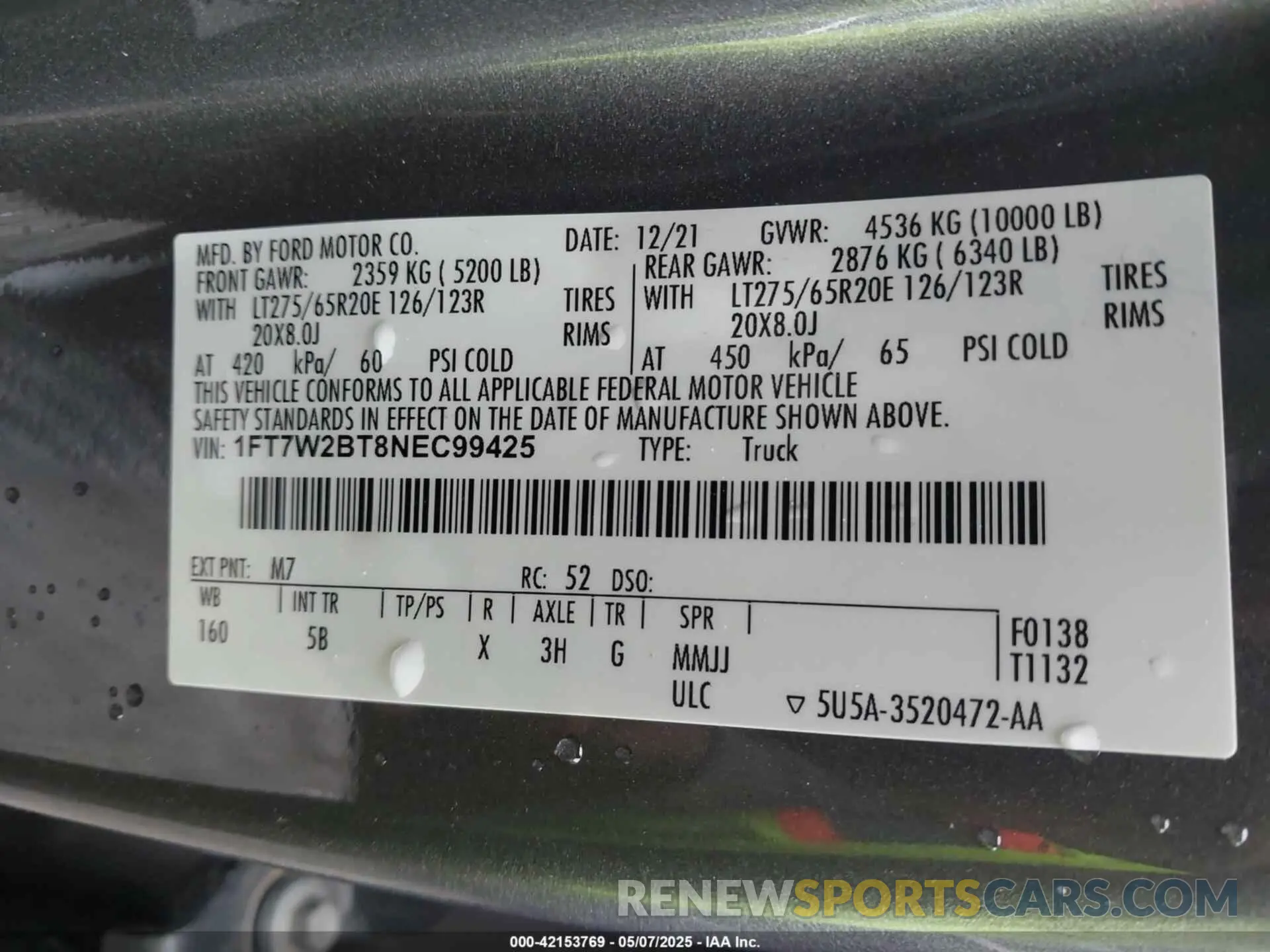 9 fotografías del automóvil dañado 1FT7W2BT8NEC99425 FORD F-250 2022