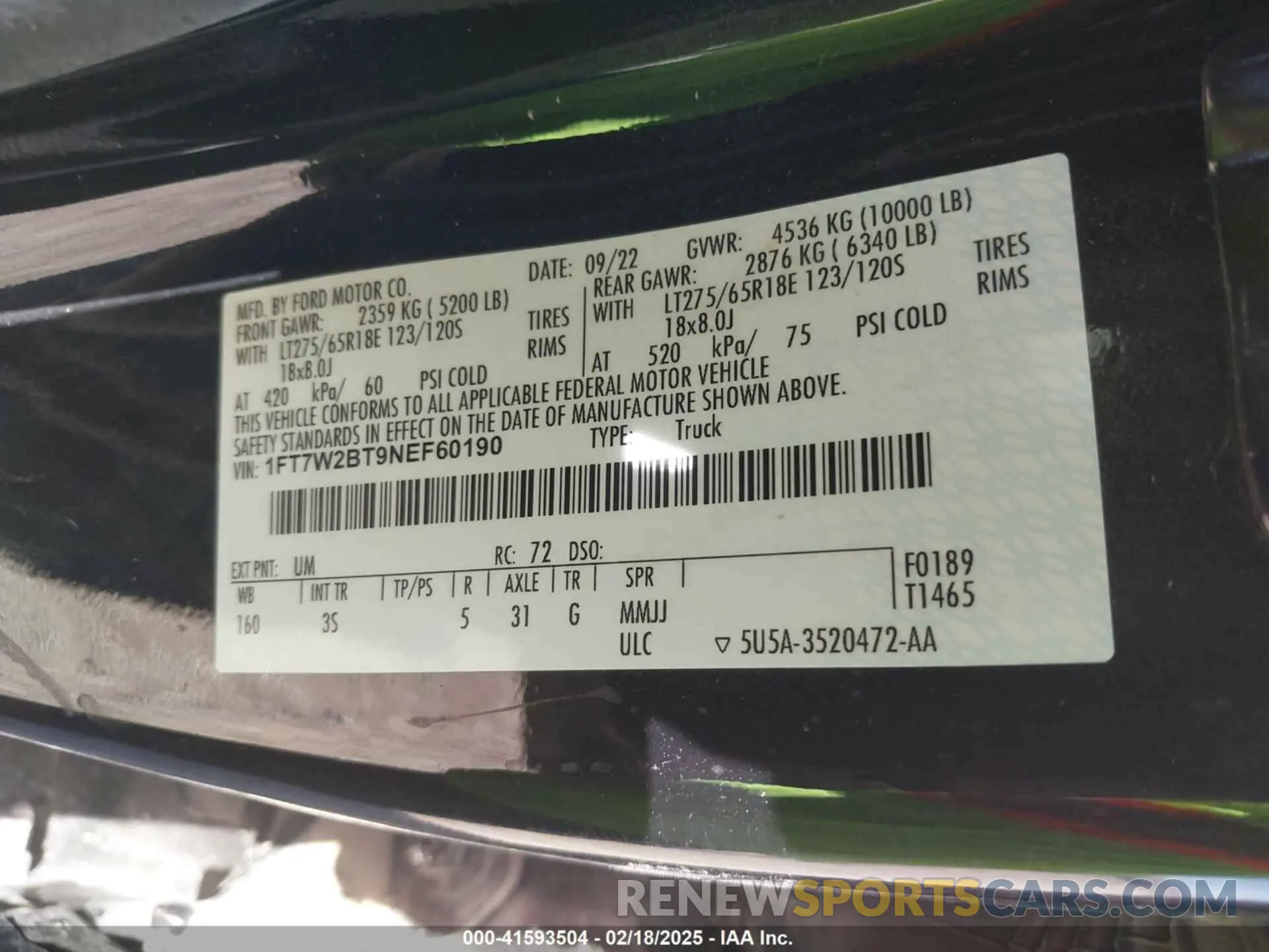 9 fotografías del automóvil dañado 1FT7W2BT9NEF60190 FORD F-250 2022