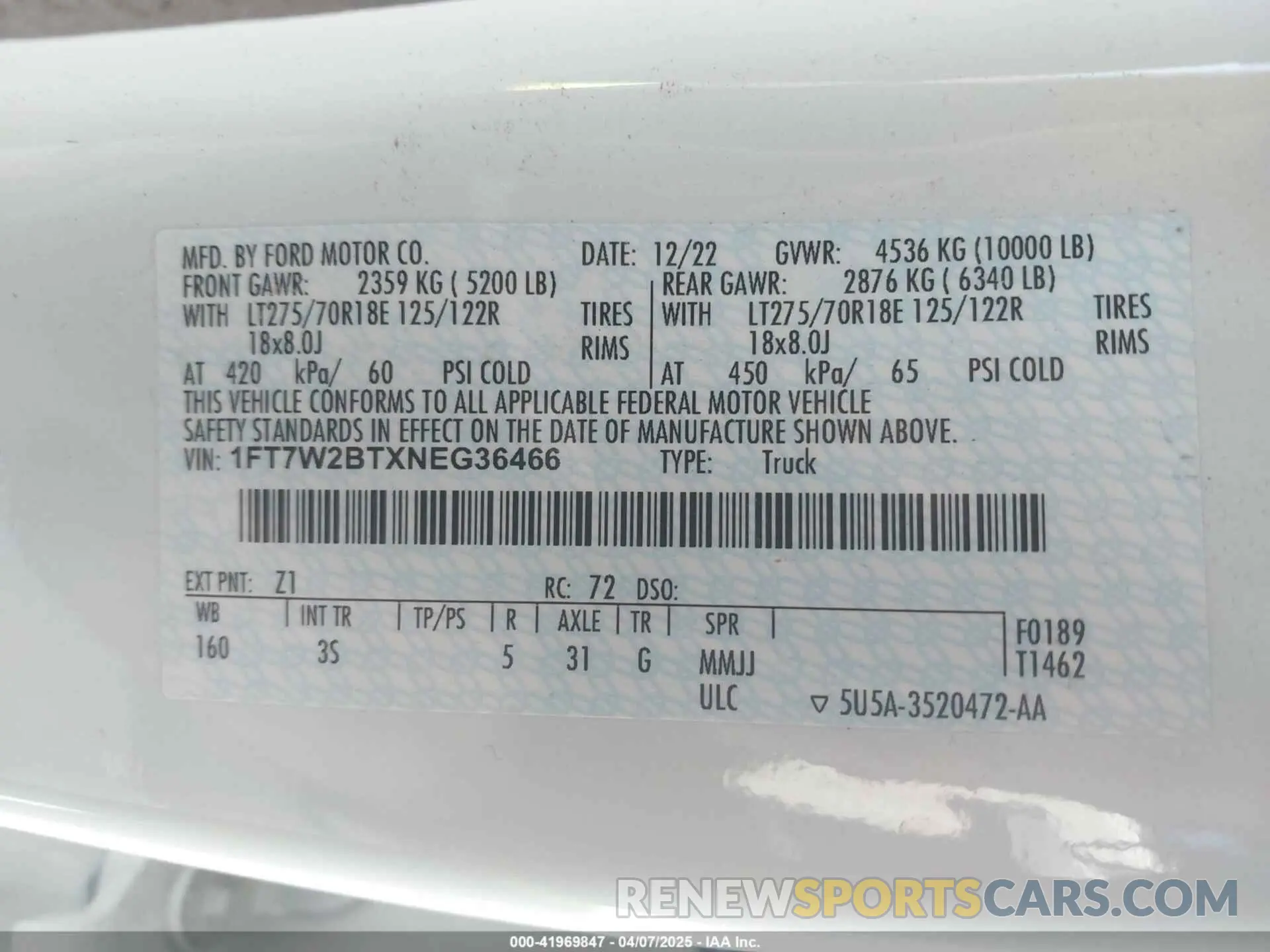 9 fotografías del automóvil dañado 1FT7W2BTXNEG36466 FORD F-250 2022