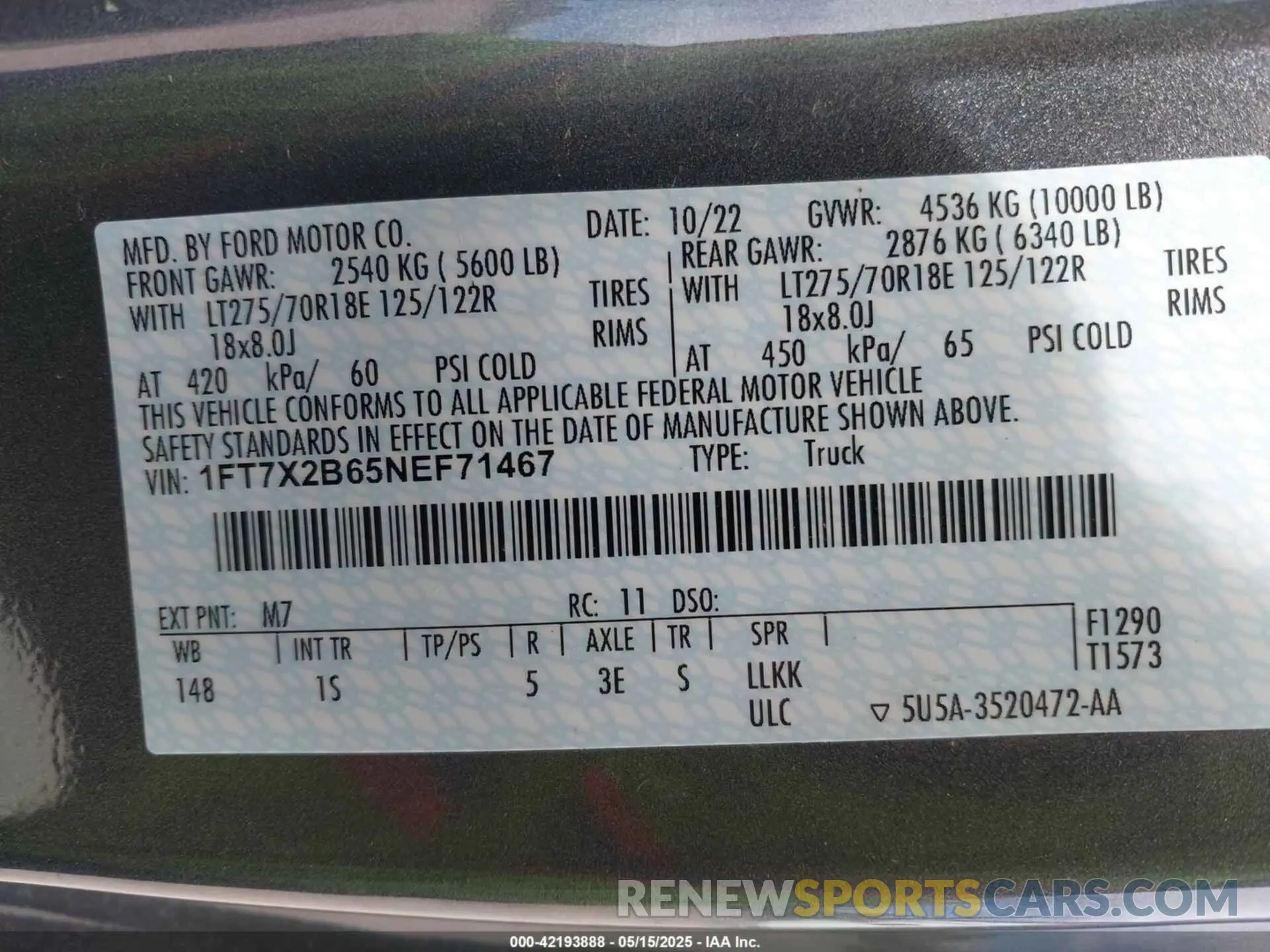 9 fotografías del automóvil dañado 1FT7X2B65NEF71467 FORD F-250 2022