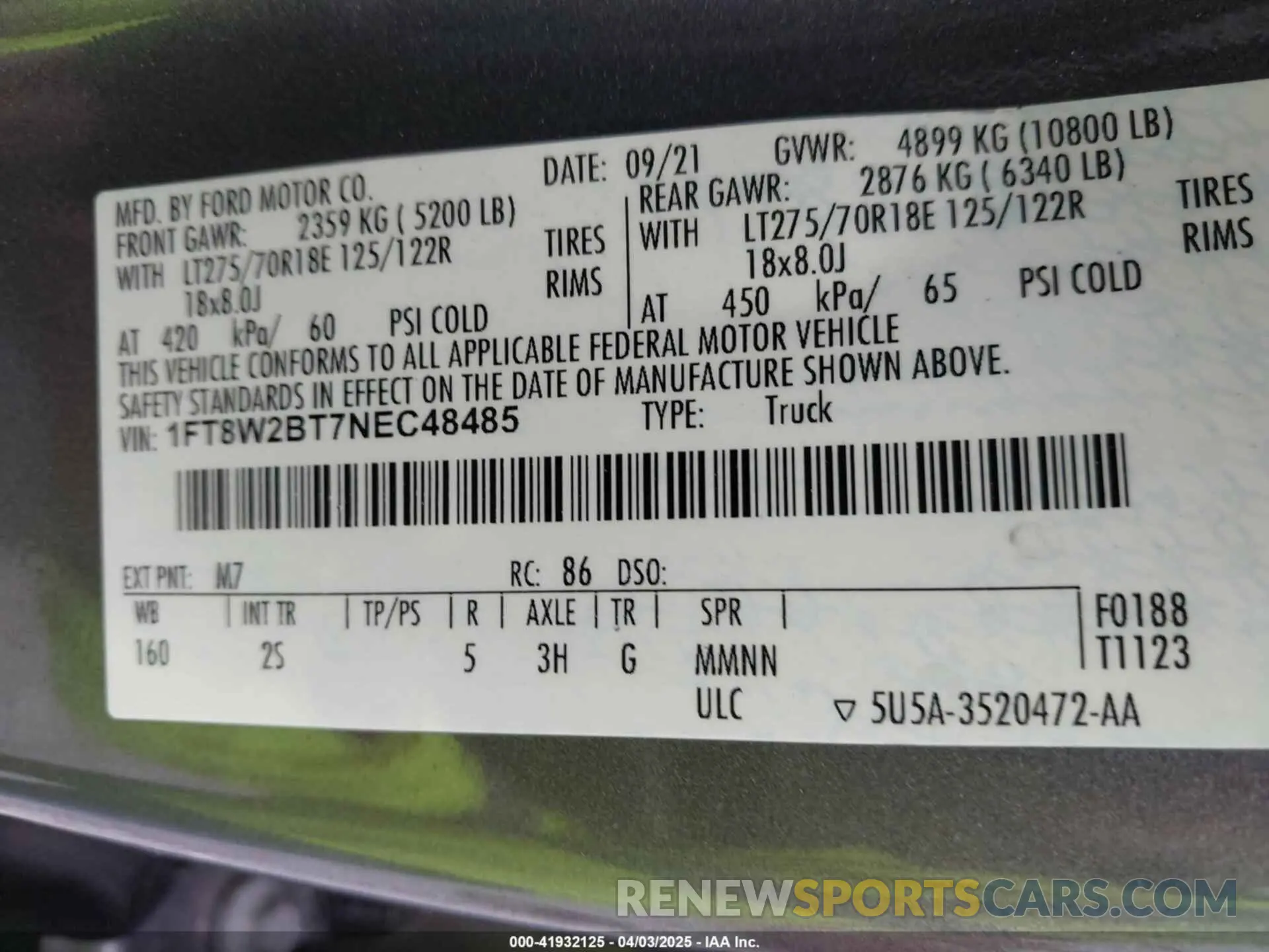 8 fotografías del automóvil dañado 1FT8W2BT7NEC48485 FORD F-250 2022
