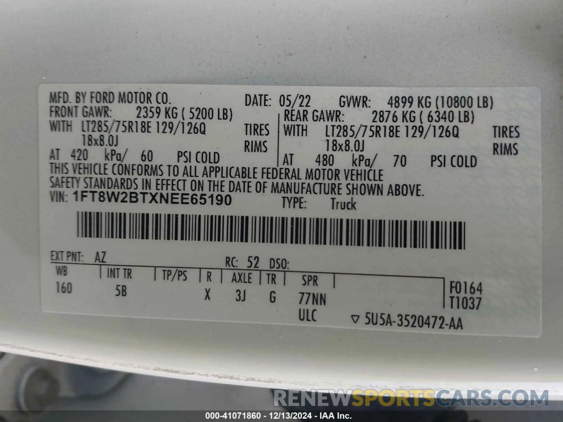 8 fotografías del automóvil dañado 1FT8W2BTXNEE65190 FORD F-250 2022